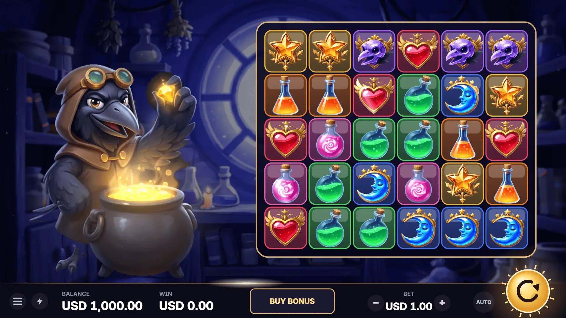 Raven&rsquo;s Cauldron slot gameplay reels