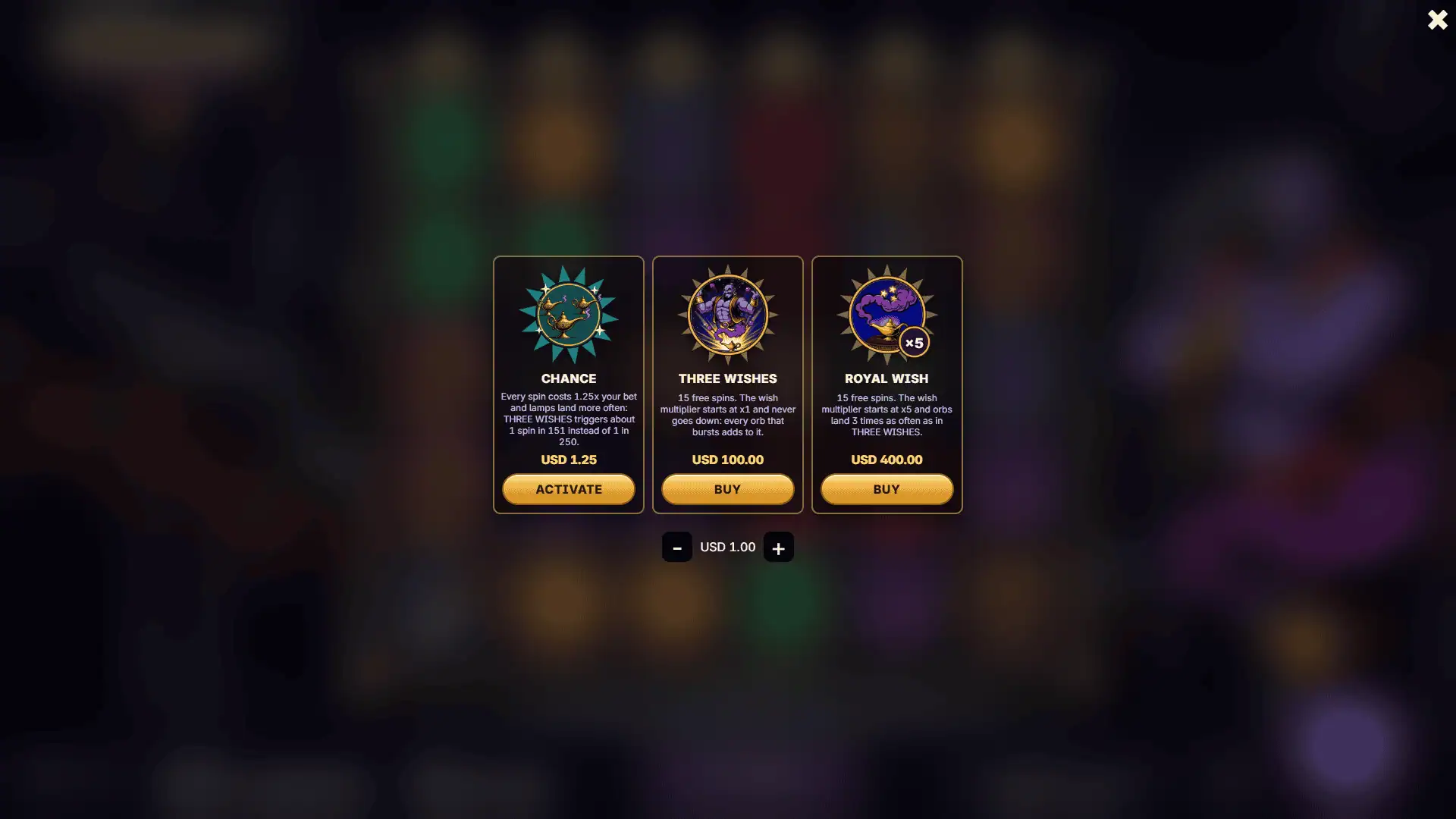 Wishfire bonus buy menu