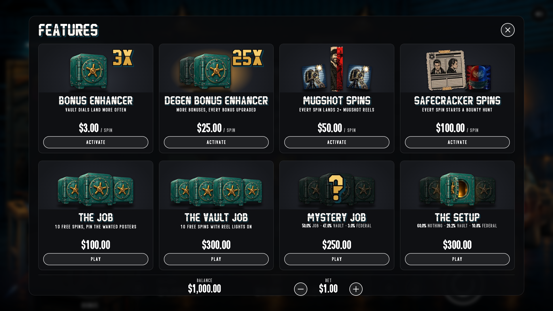 Double Cross bonus buy menu