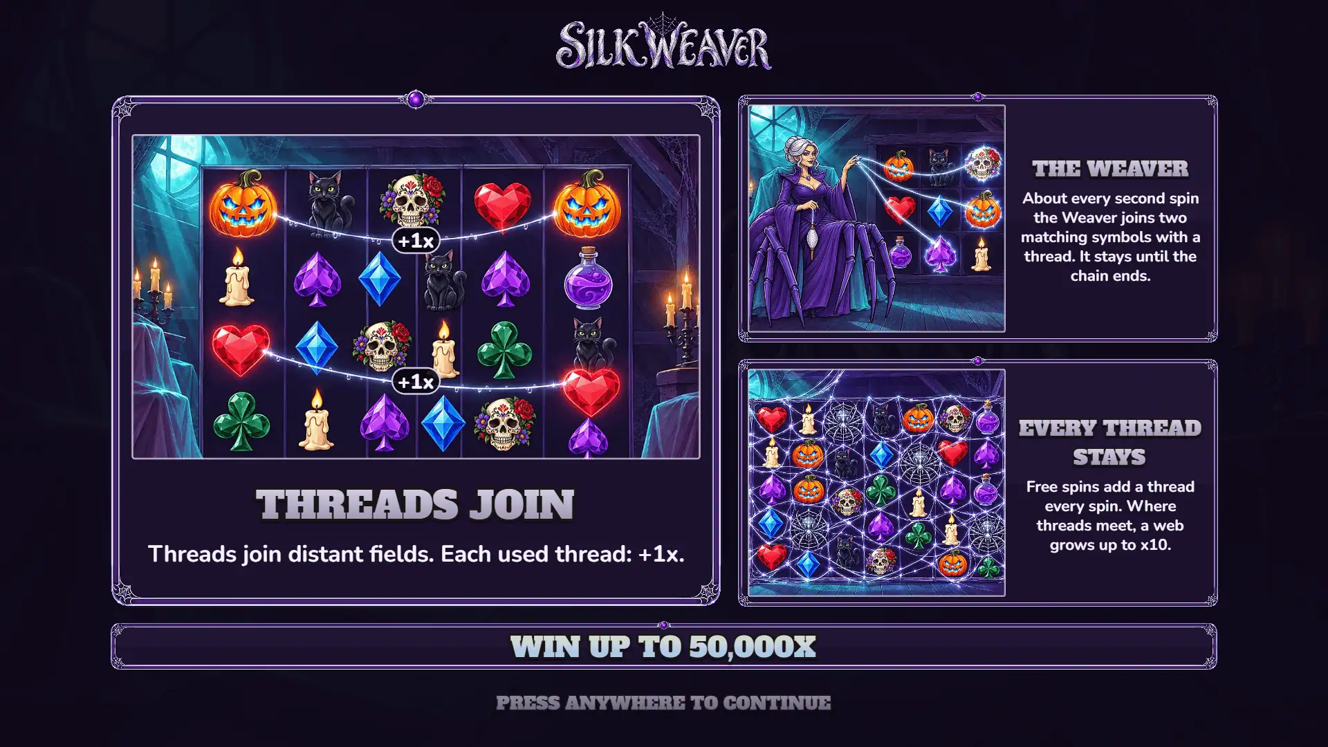 Silkweaver slot intro screen