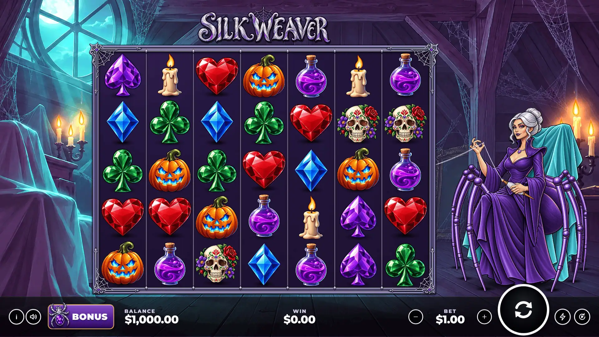 Silkweaver slot gameplay reels