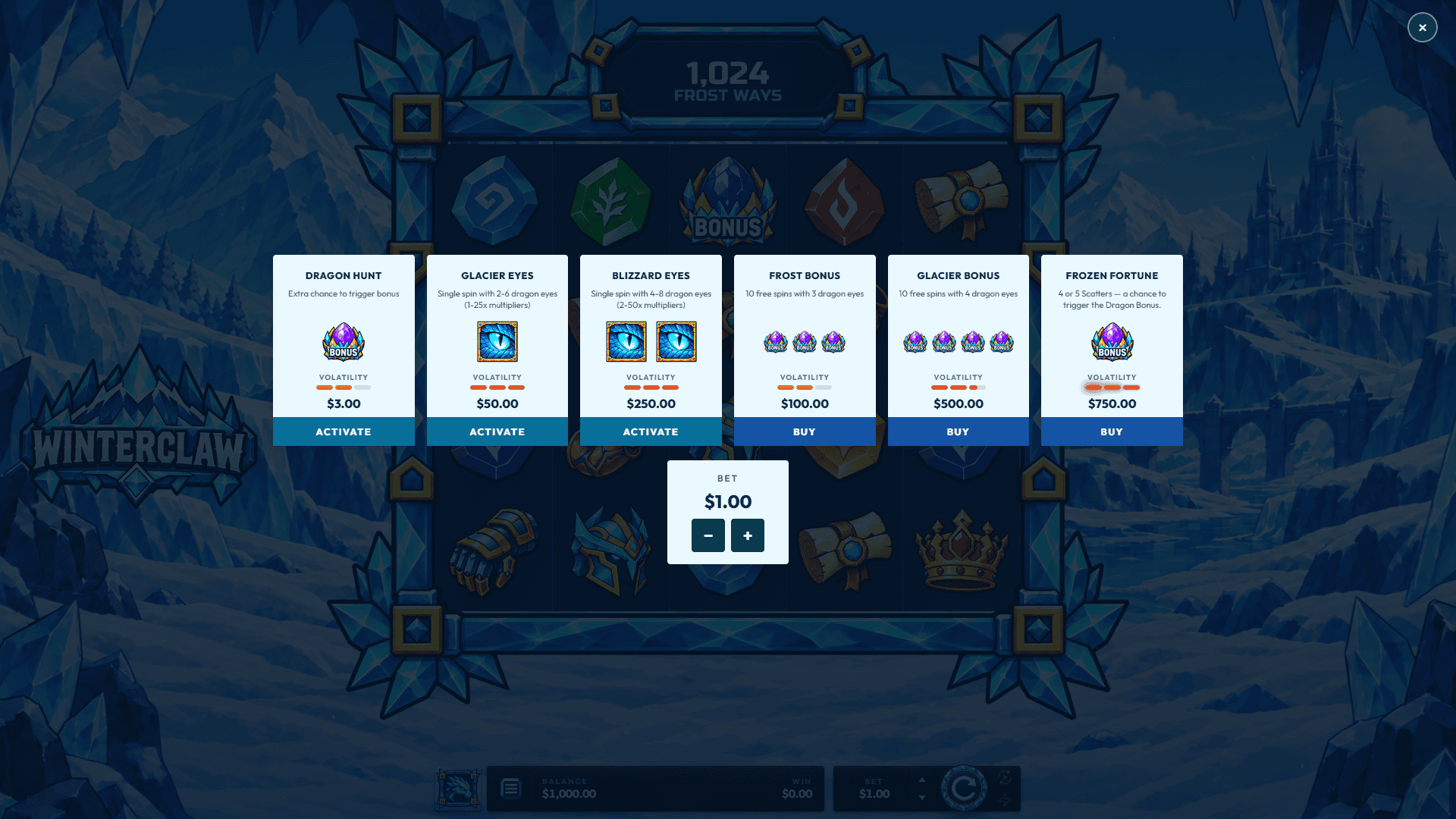 Winterclaw bonus buy menu
