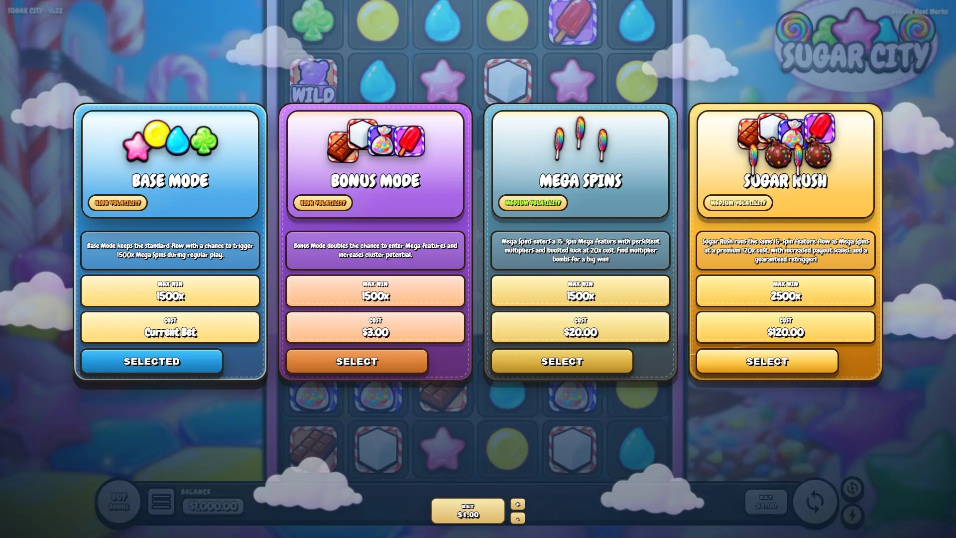 Sugar City bonus buy menu