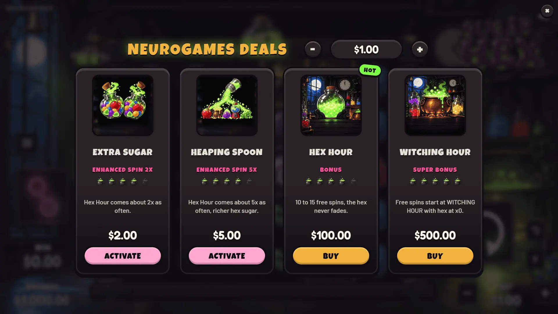 Sugar Hex bonus buy menu