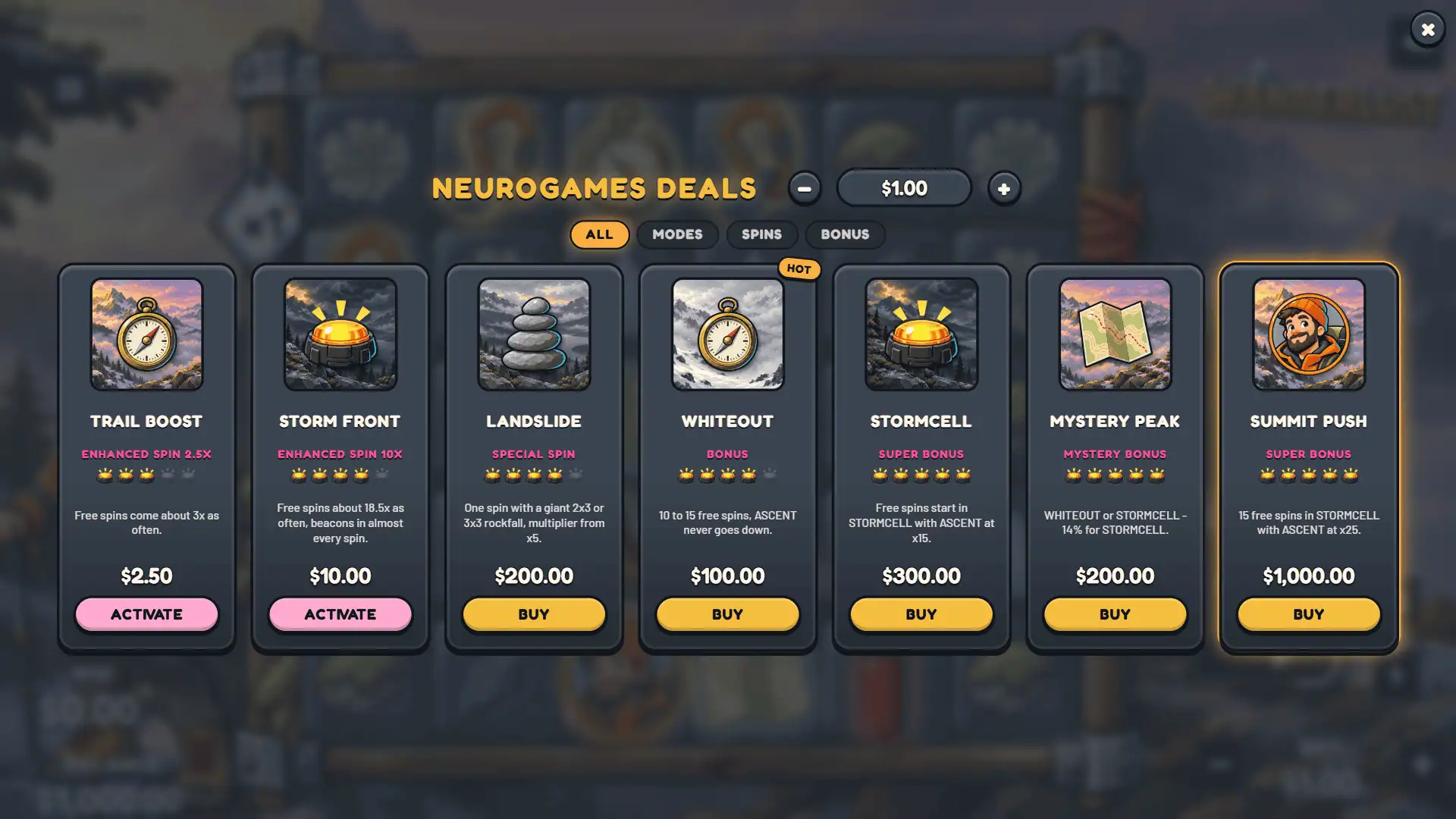 Wanderlust bonus buy menu