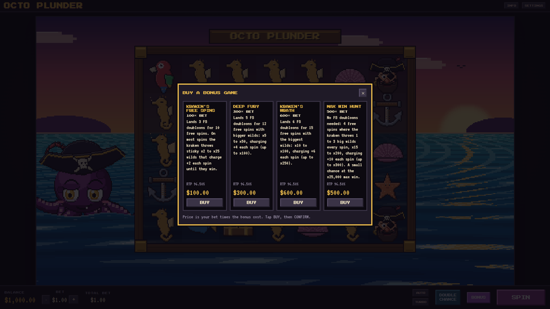 Octo Plunder bonus buy menu