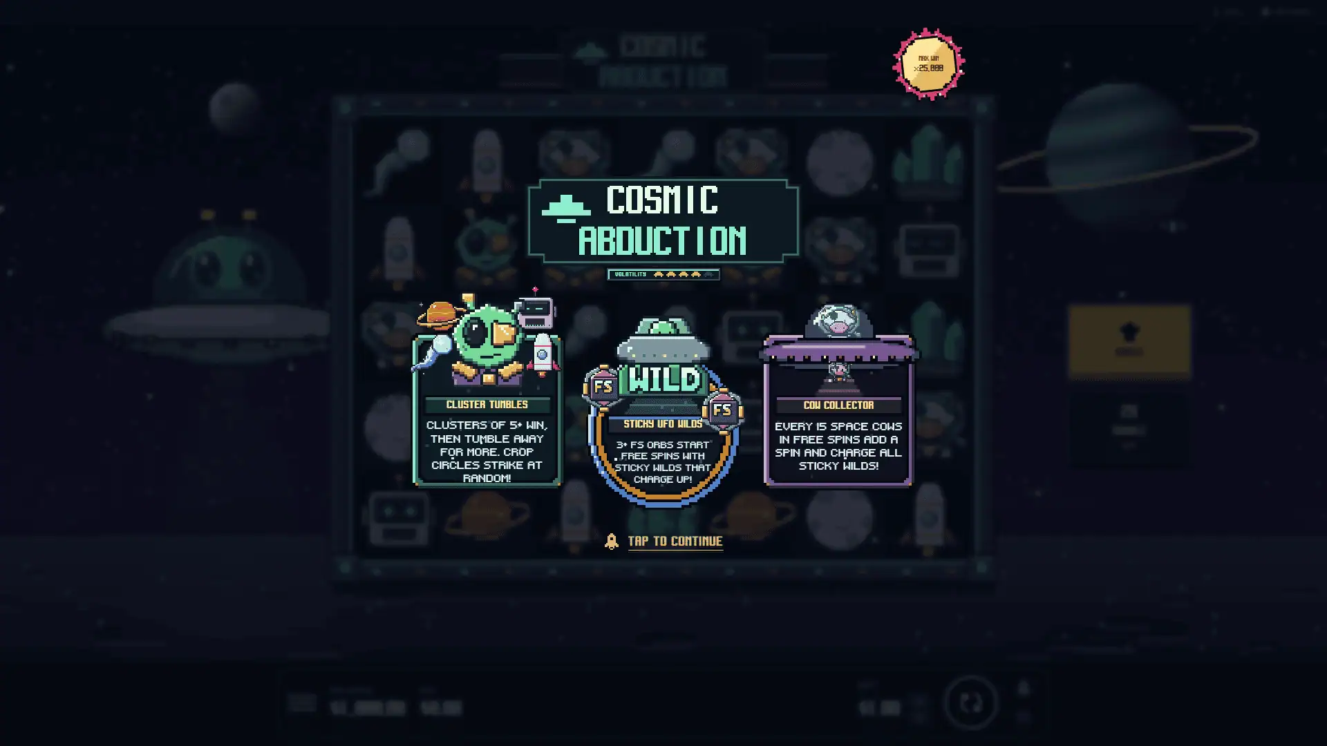 Pixel Abduction slot intro screen