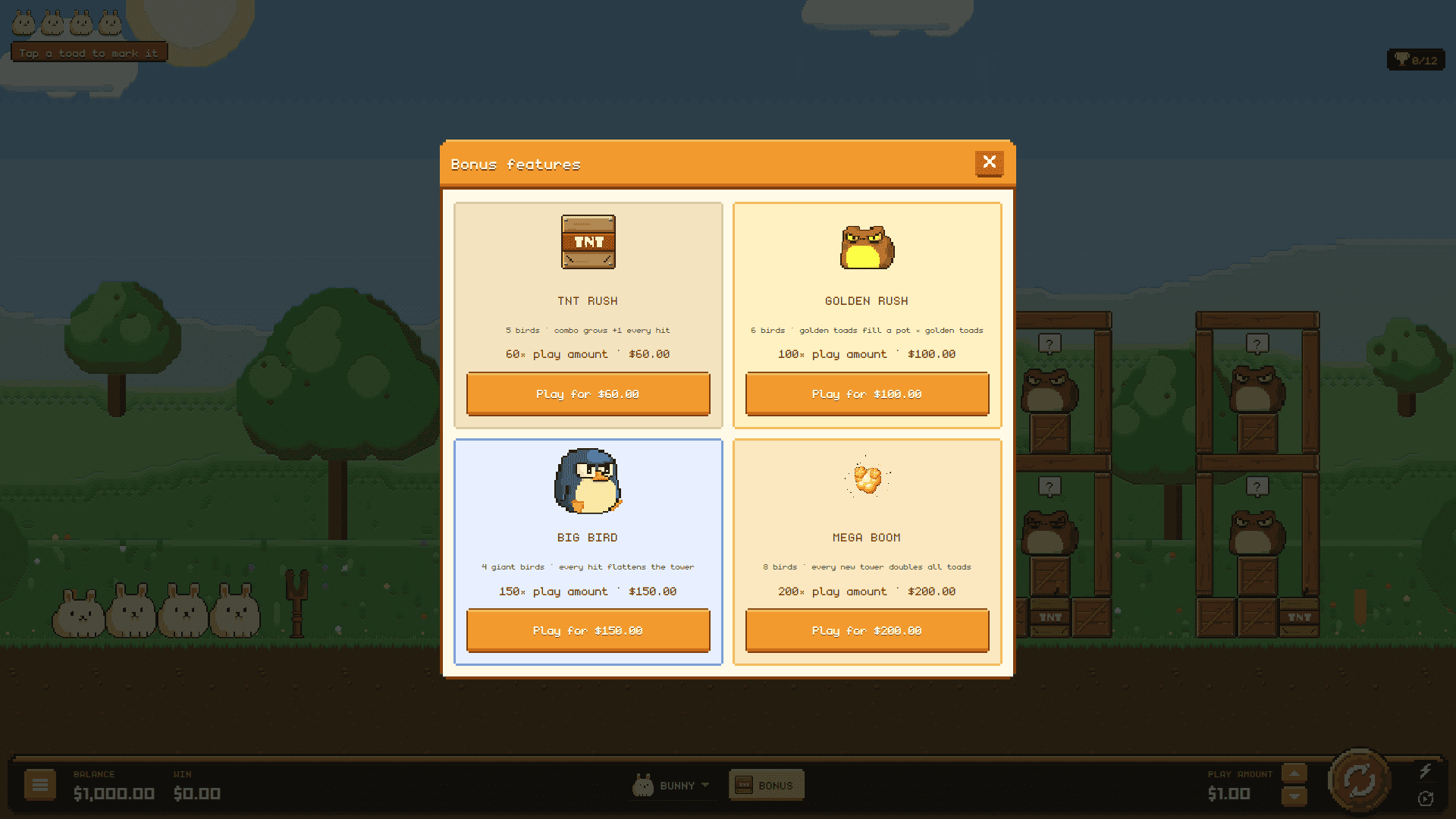 Pixel Birds bonus buy menu