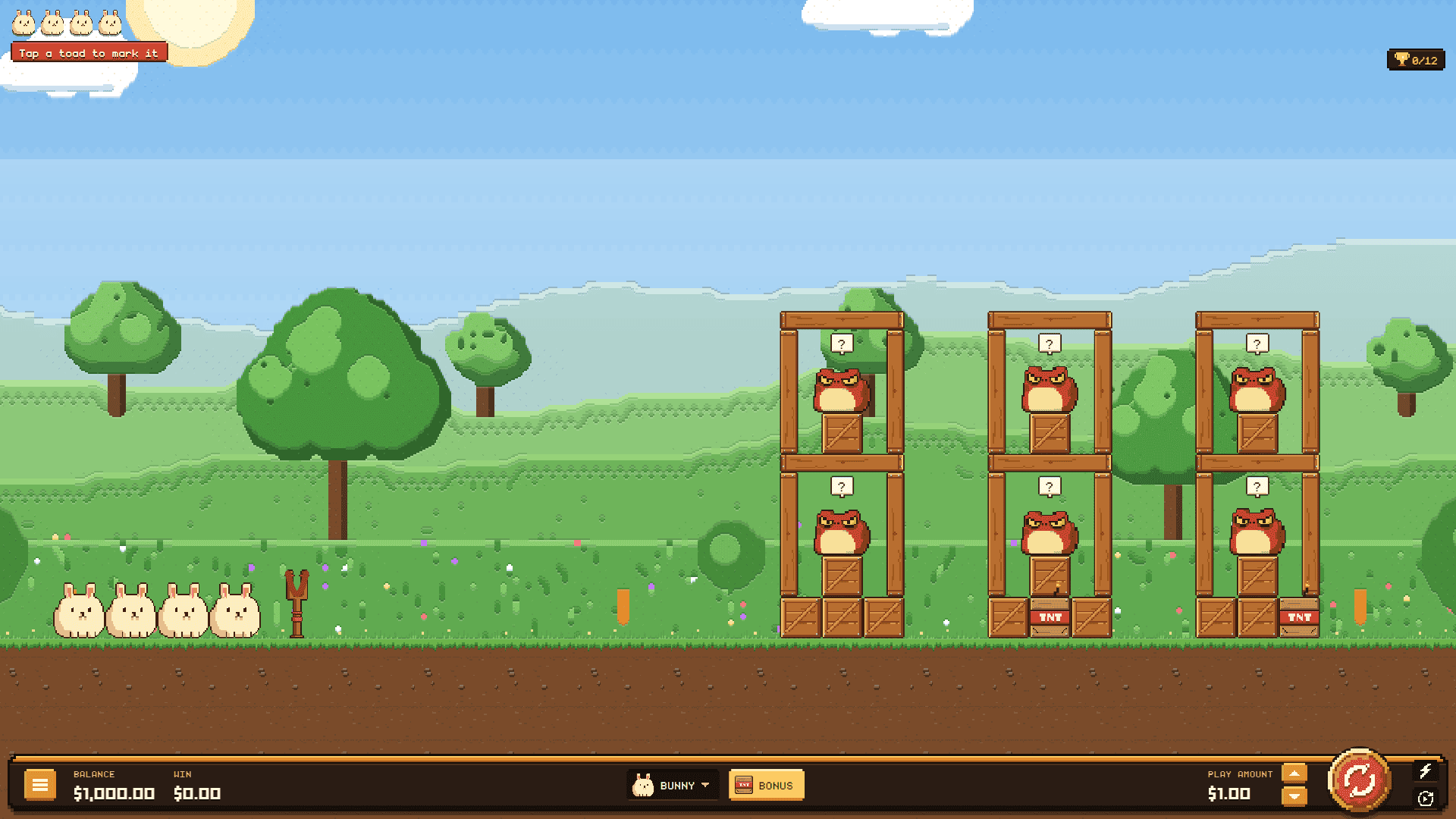 Pixel Birds slot tower of toads and slingshot