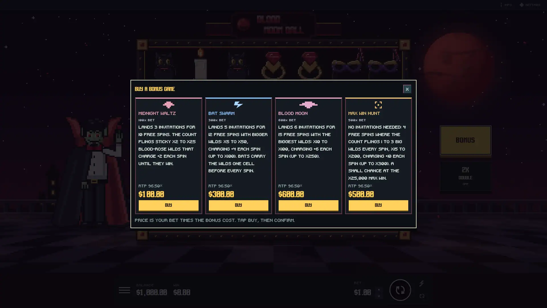 Blood Moon Ball bonus buy menu
