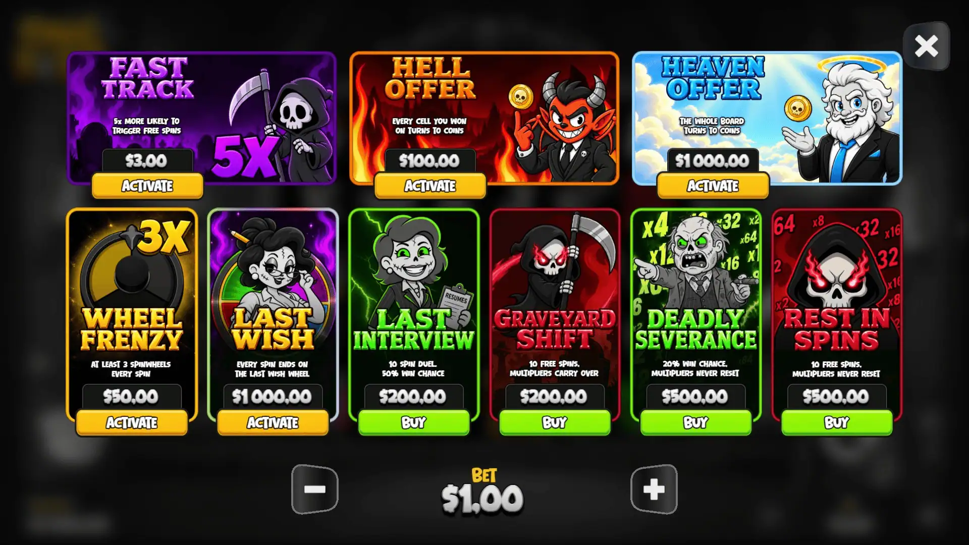 Final Notice bonus buy menu