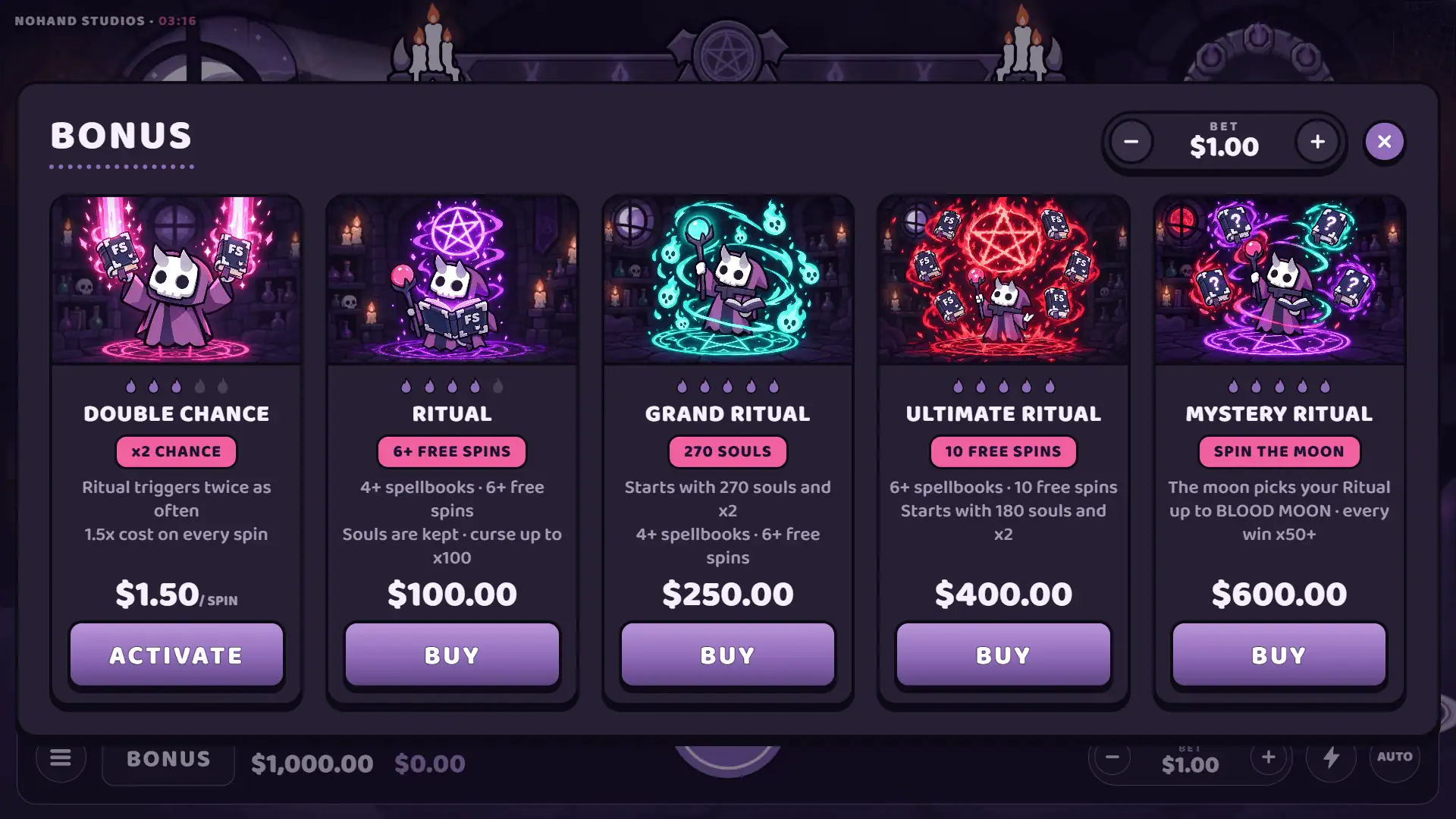 Mortis Ritual bonus buy menu