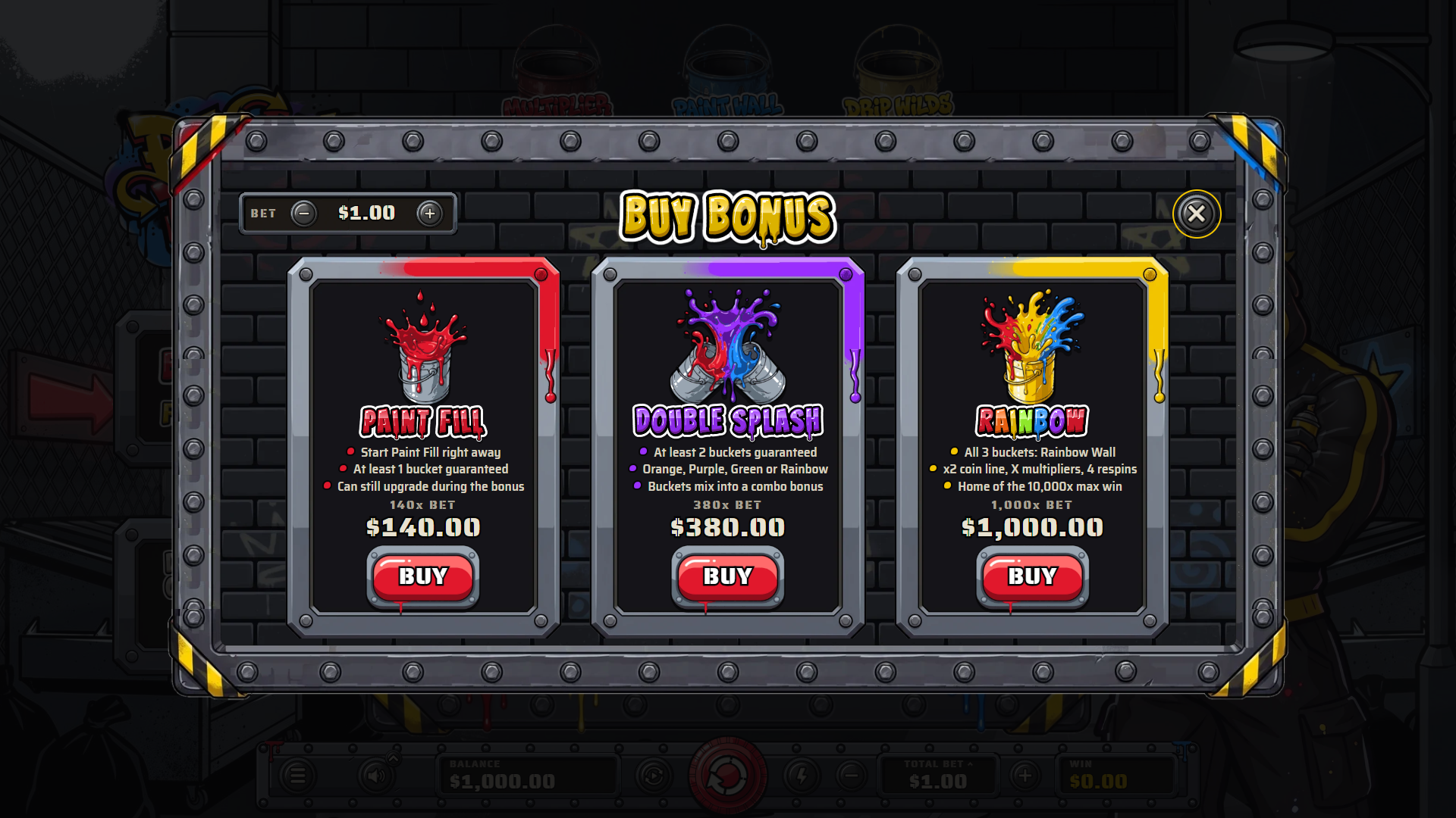 Paint Riot bonus buy menu