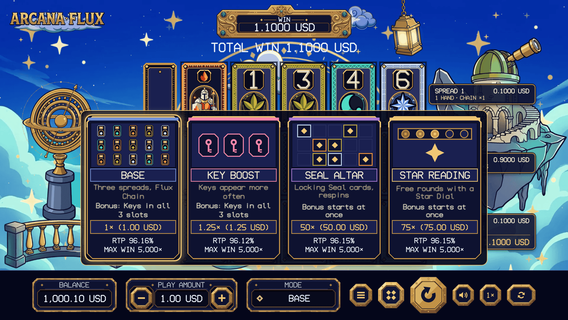 Arcana Flux bonus buy menu