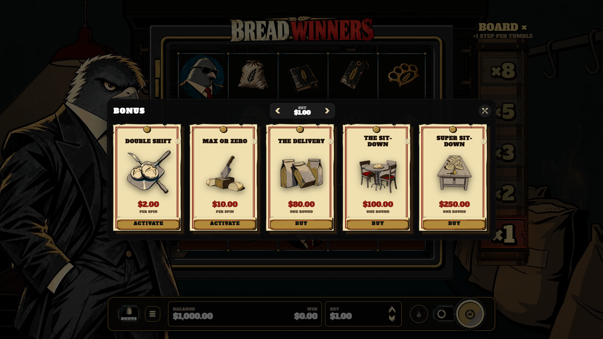 Bread Winners bonus buy menu