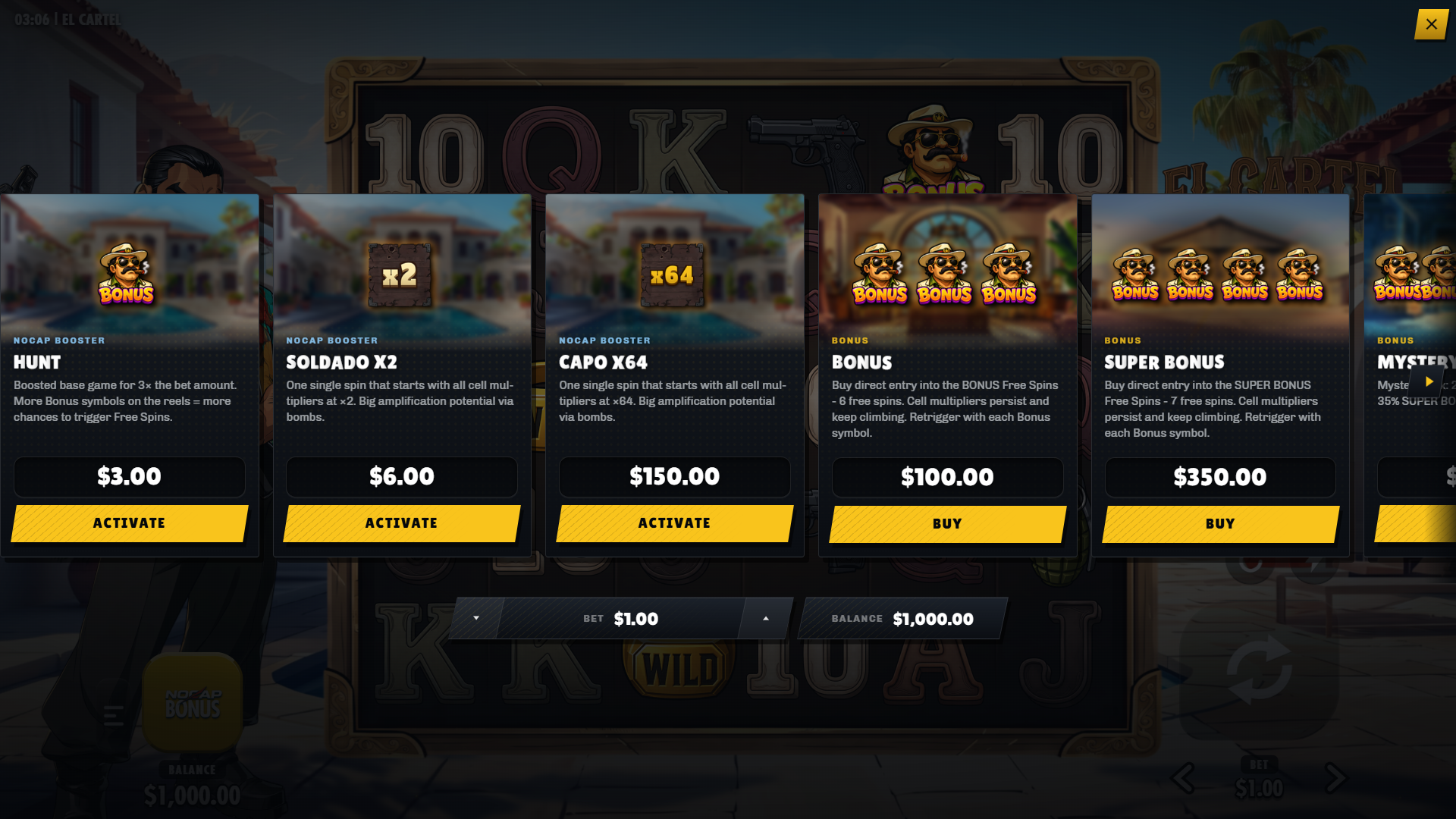 El Cartel bonus buy menu