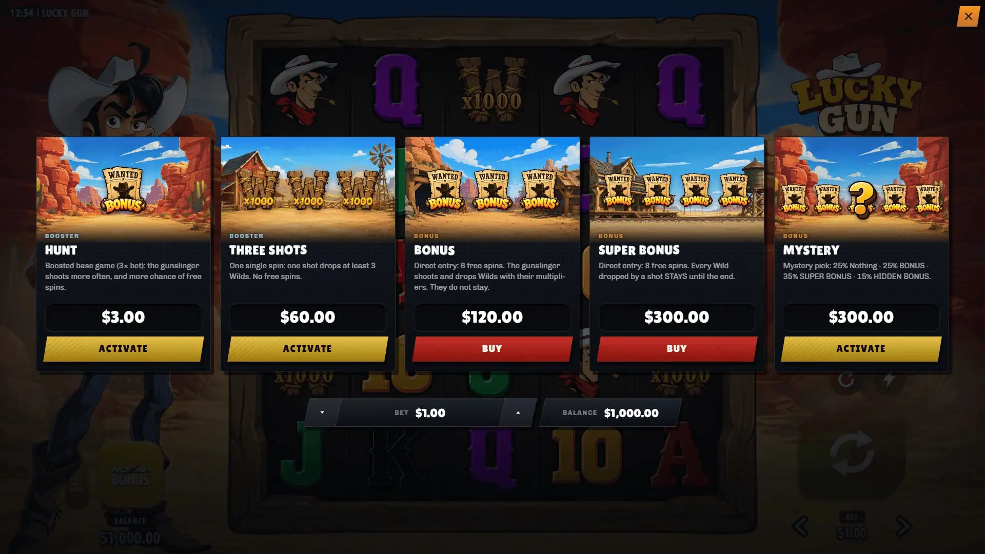 Lucky Gun bonus buy menu