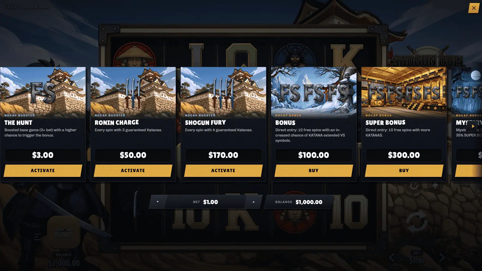 Shogun Duel bonus buy menu