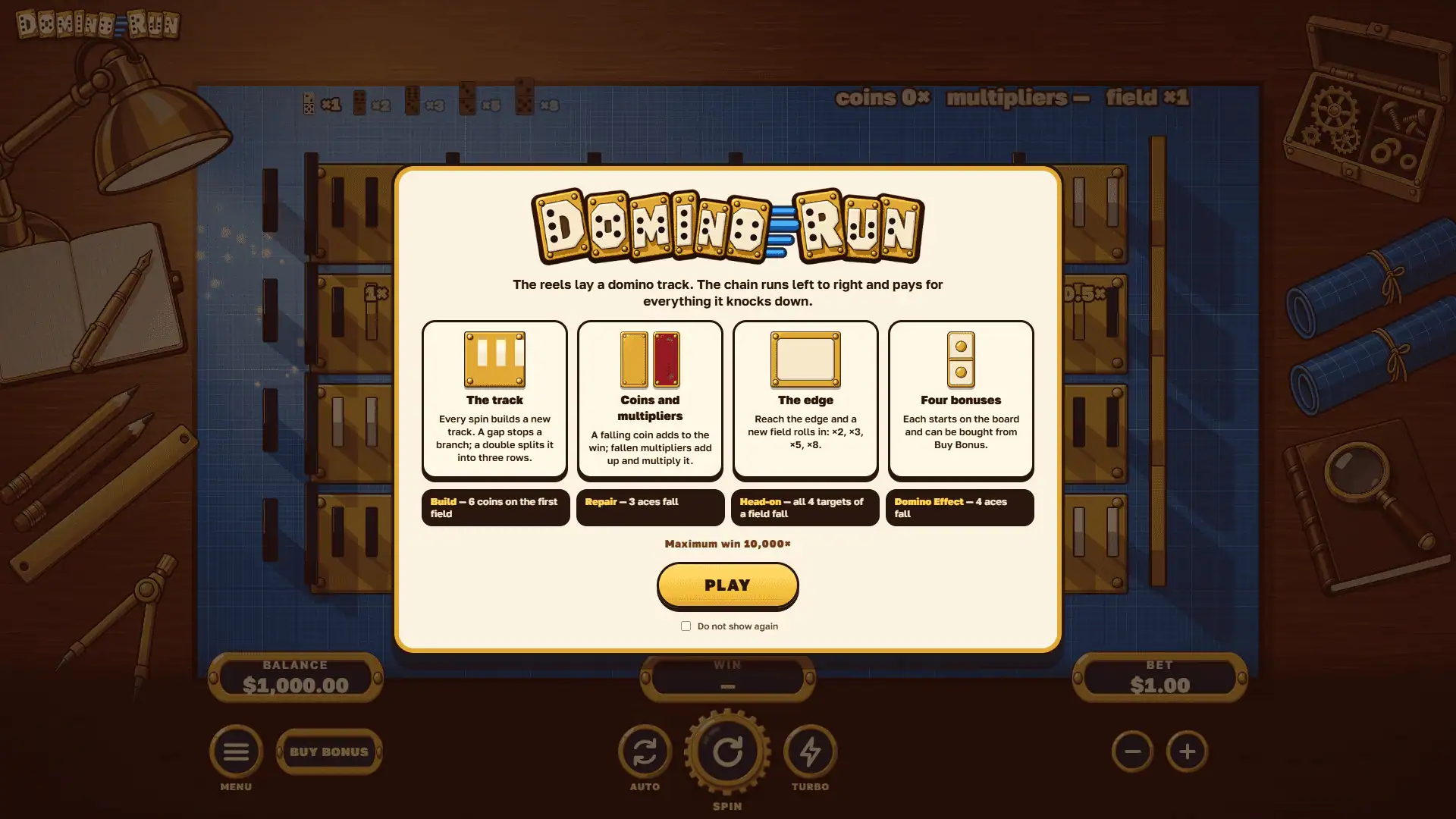 Domino Run slot intro screen