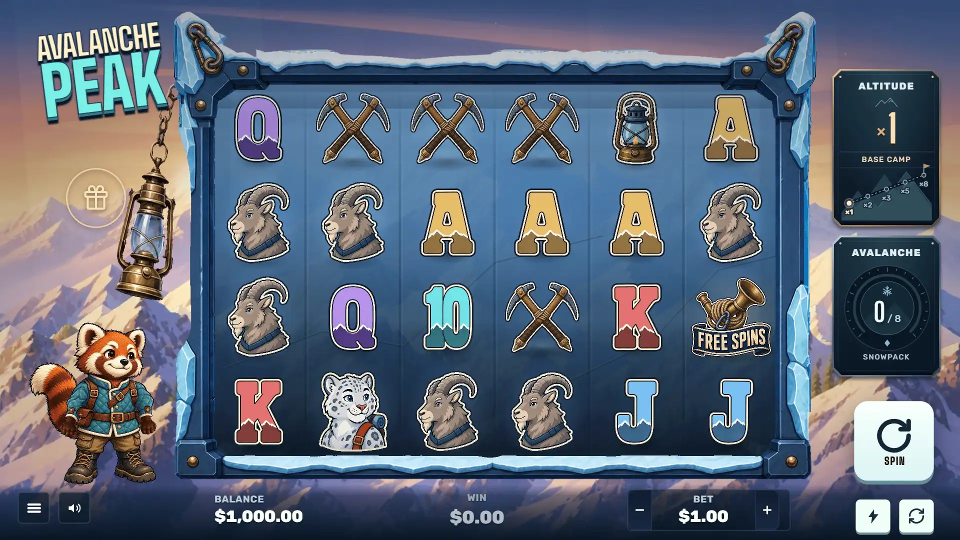 Avalanche Peak slot gameplay reels