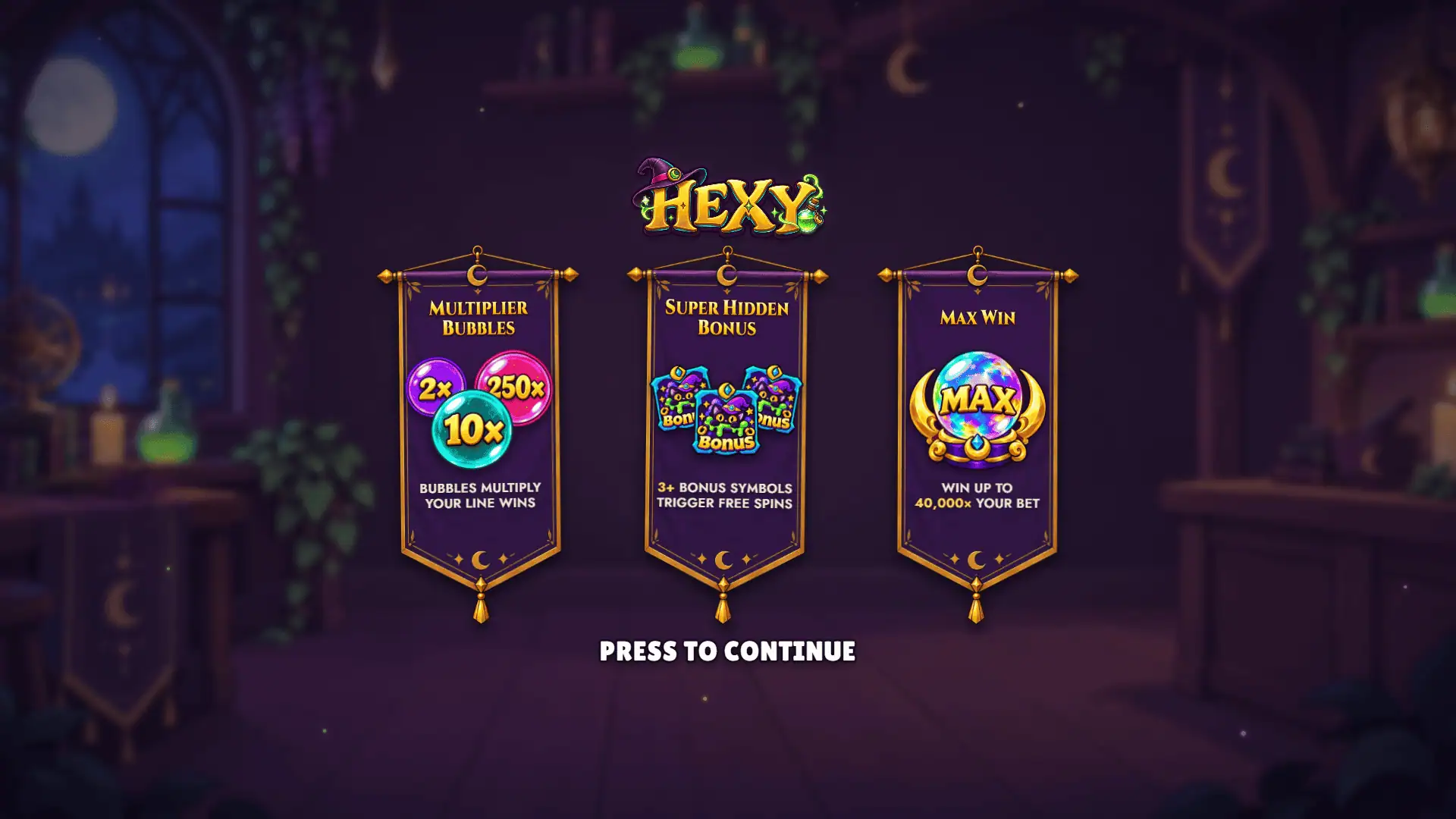 Hexy slot intro screen