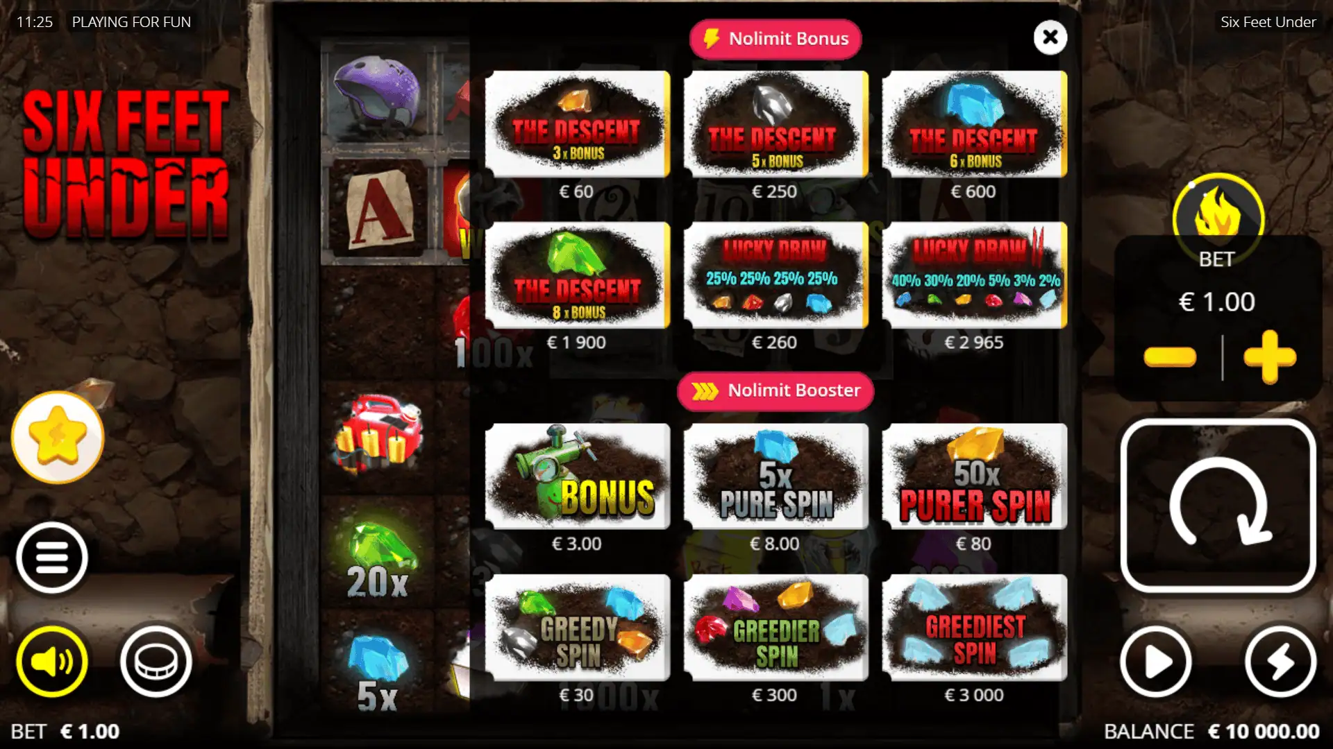Six Feet Under bonus buy menu