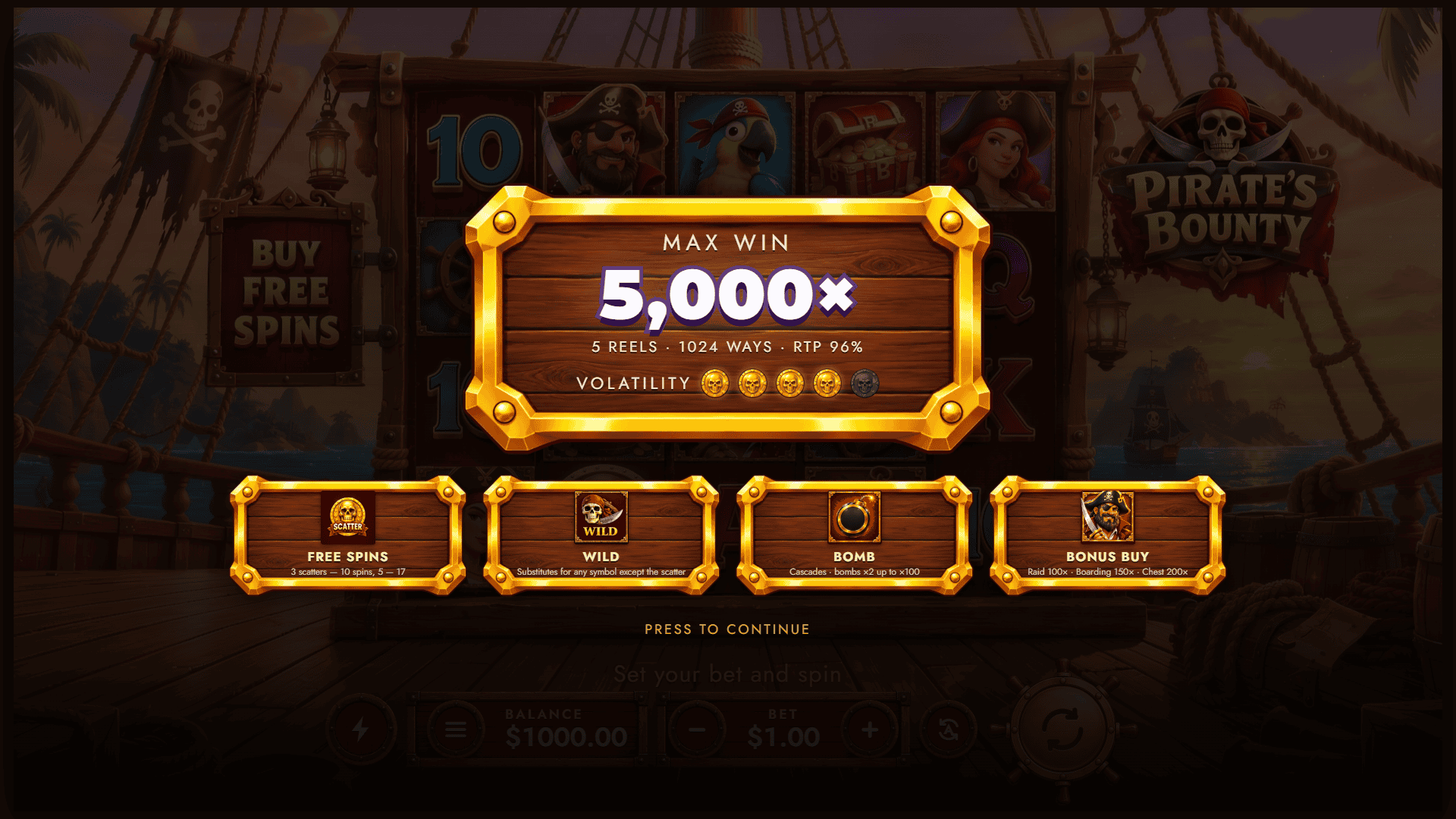 Pirate&rsquo;s Bounty slot intro screen