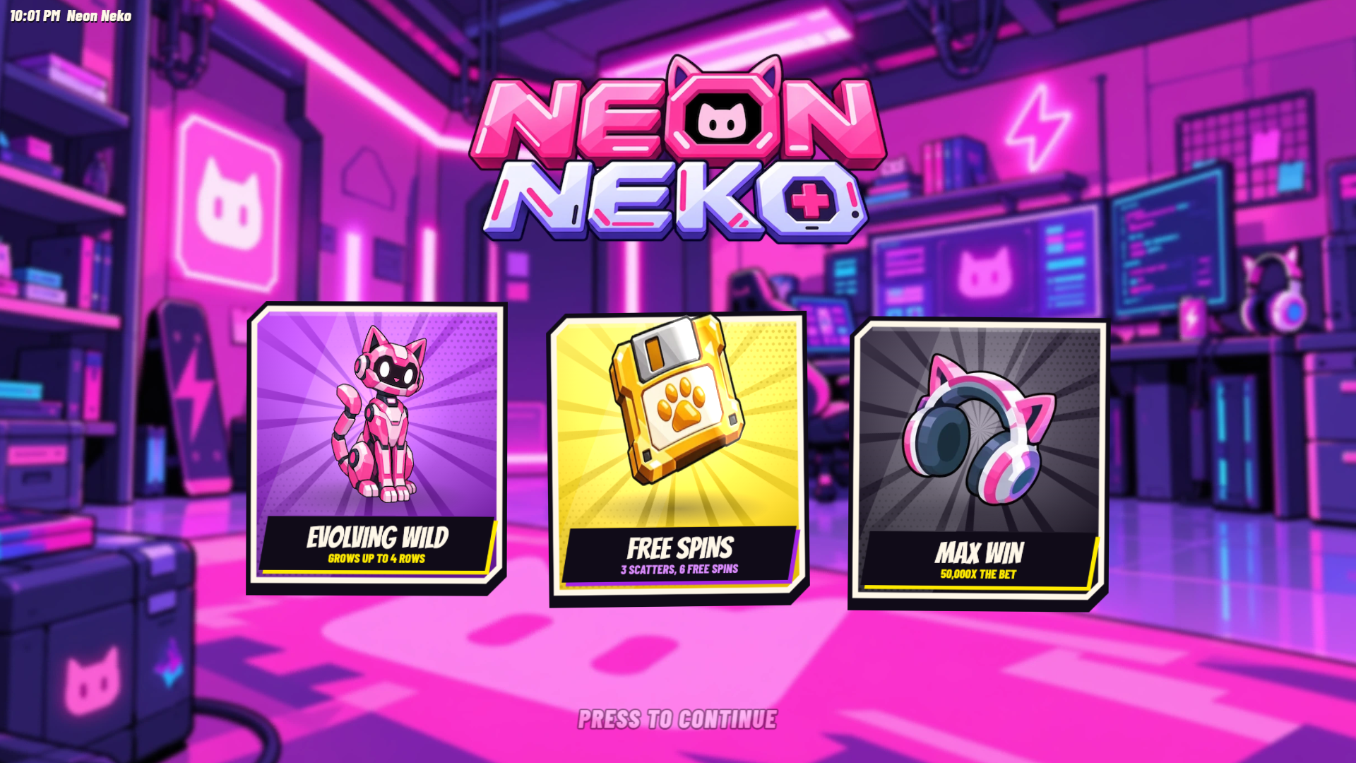Neon Neko slot intro screen