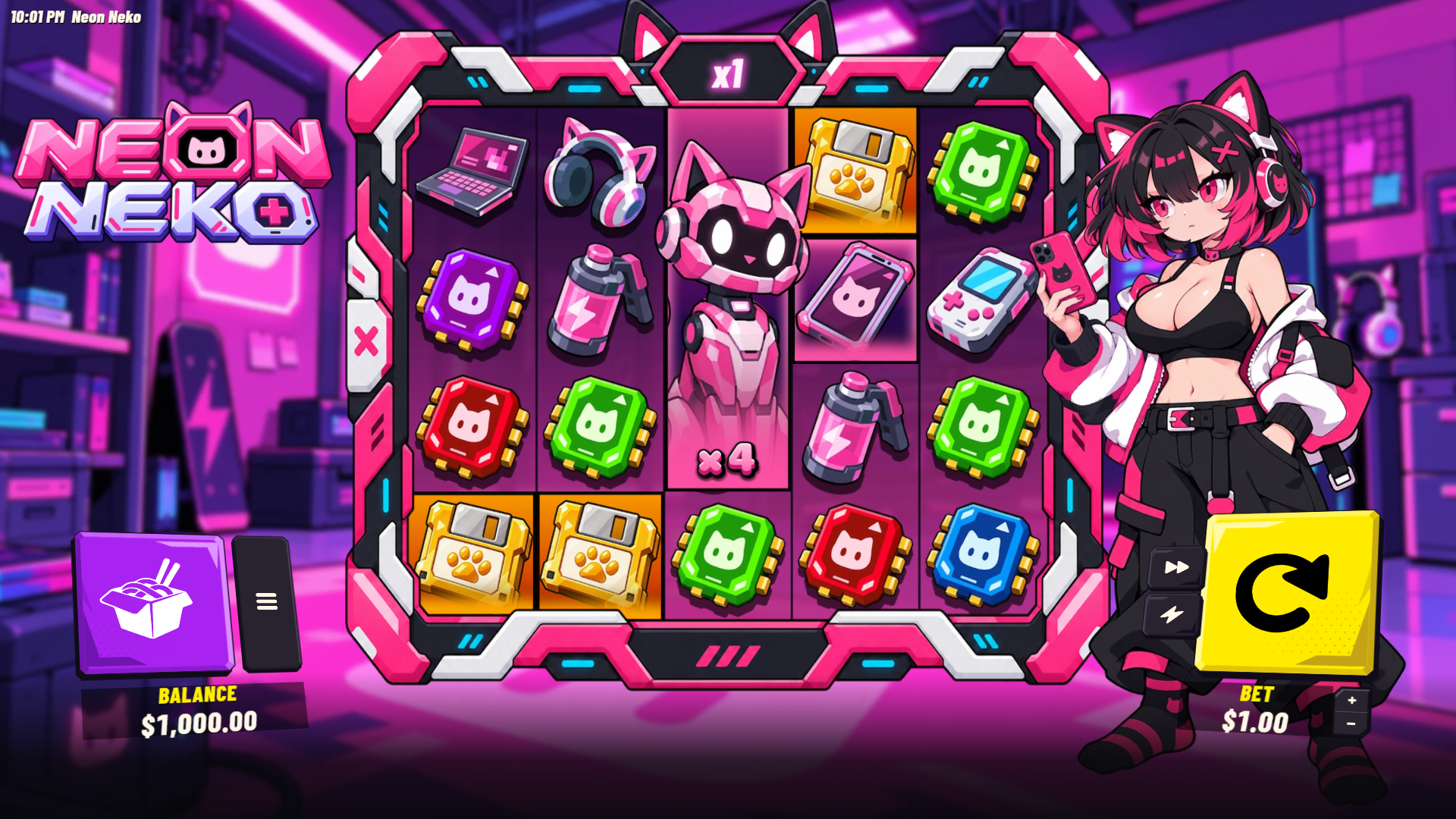 Neon Neko slot gameplay reels