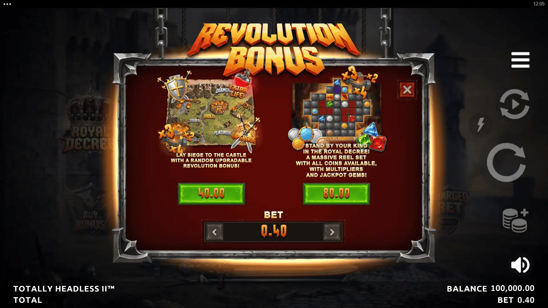 Totally Headless II bonus buy menu