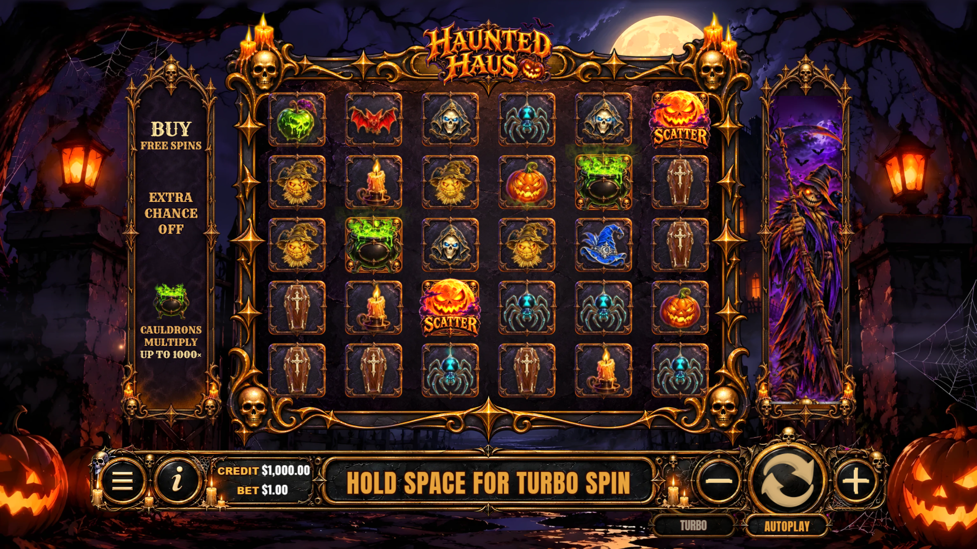 Haunted Haus slot gameplay grid