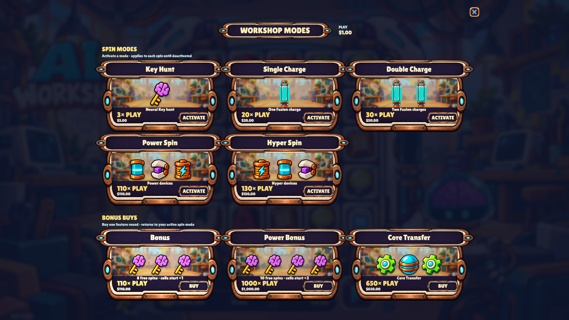AI Workshop bonus buy menu