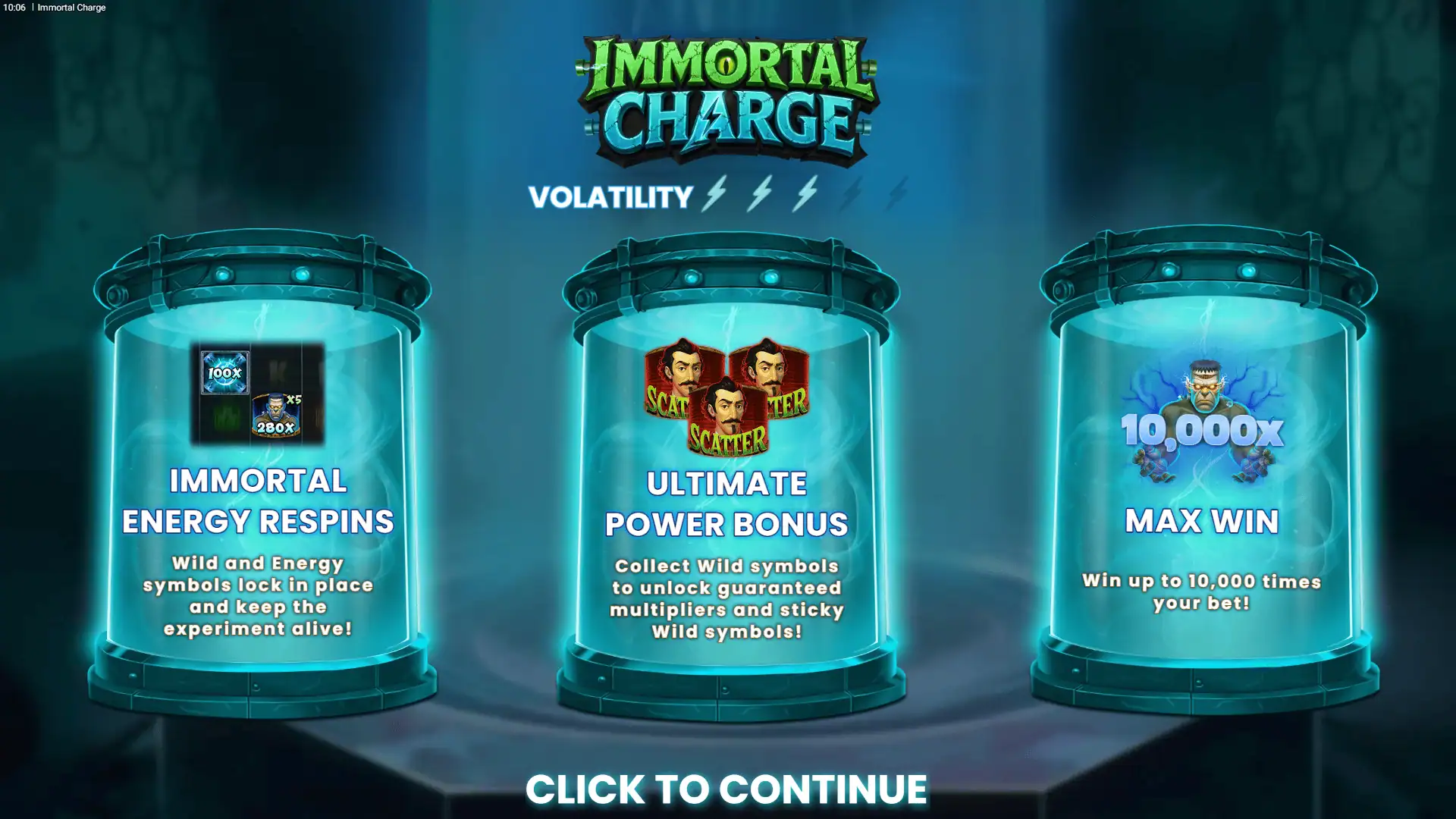 Immortal Charge slot intro screen
