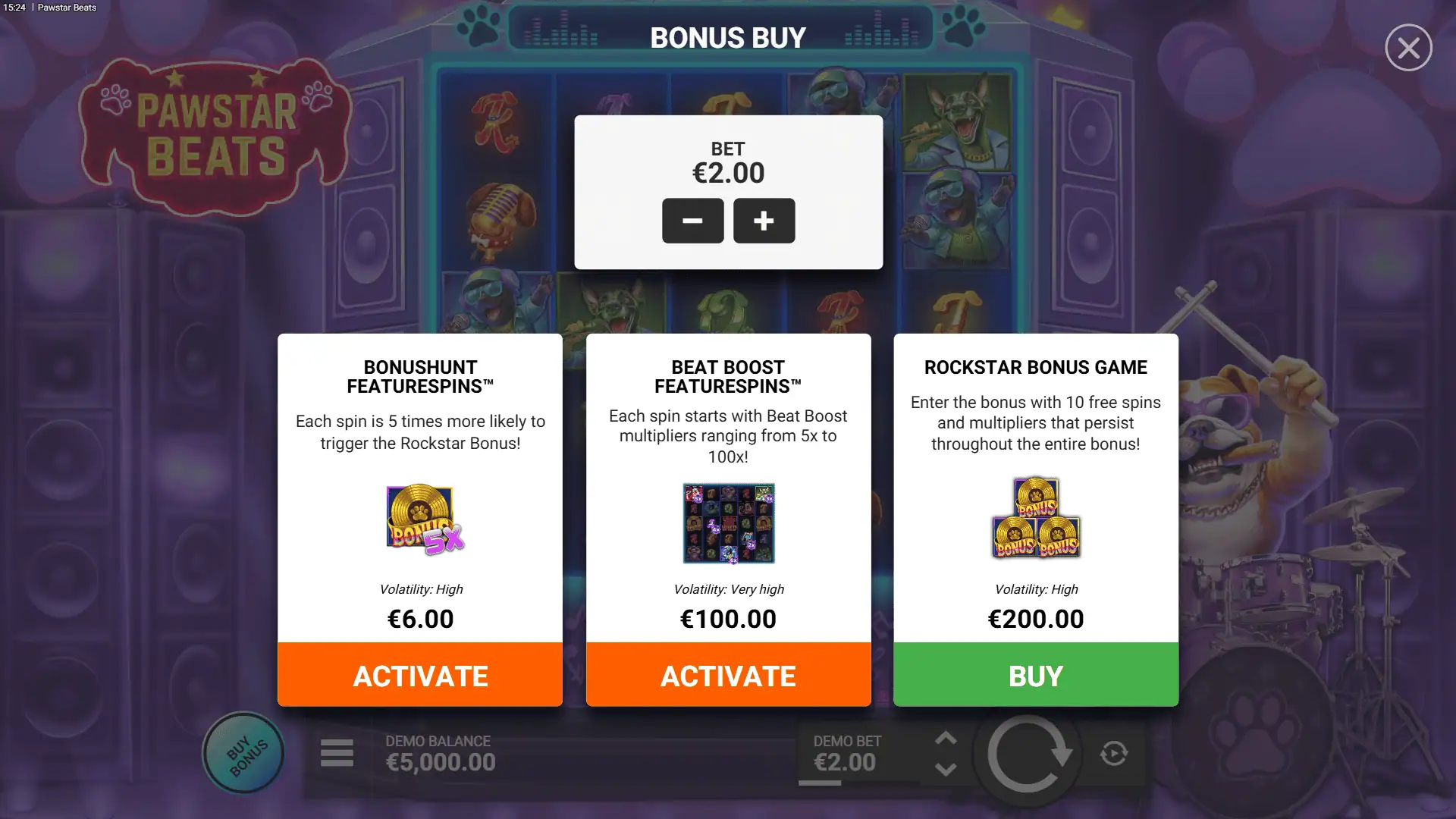 Pawstar Beats bonus buy menu