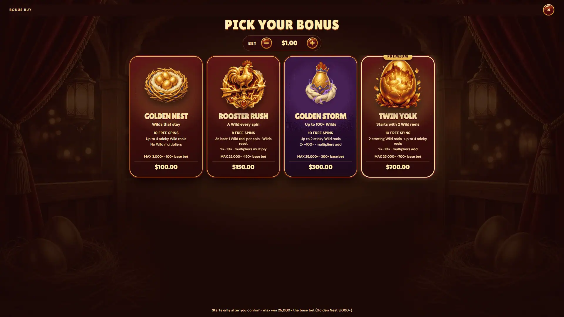 Rich Chick bonus buy menu
