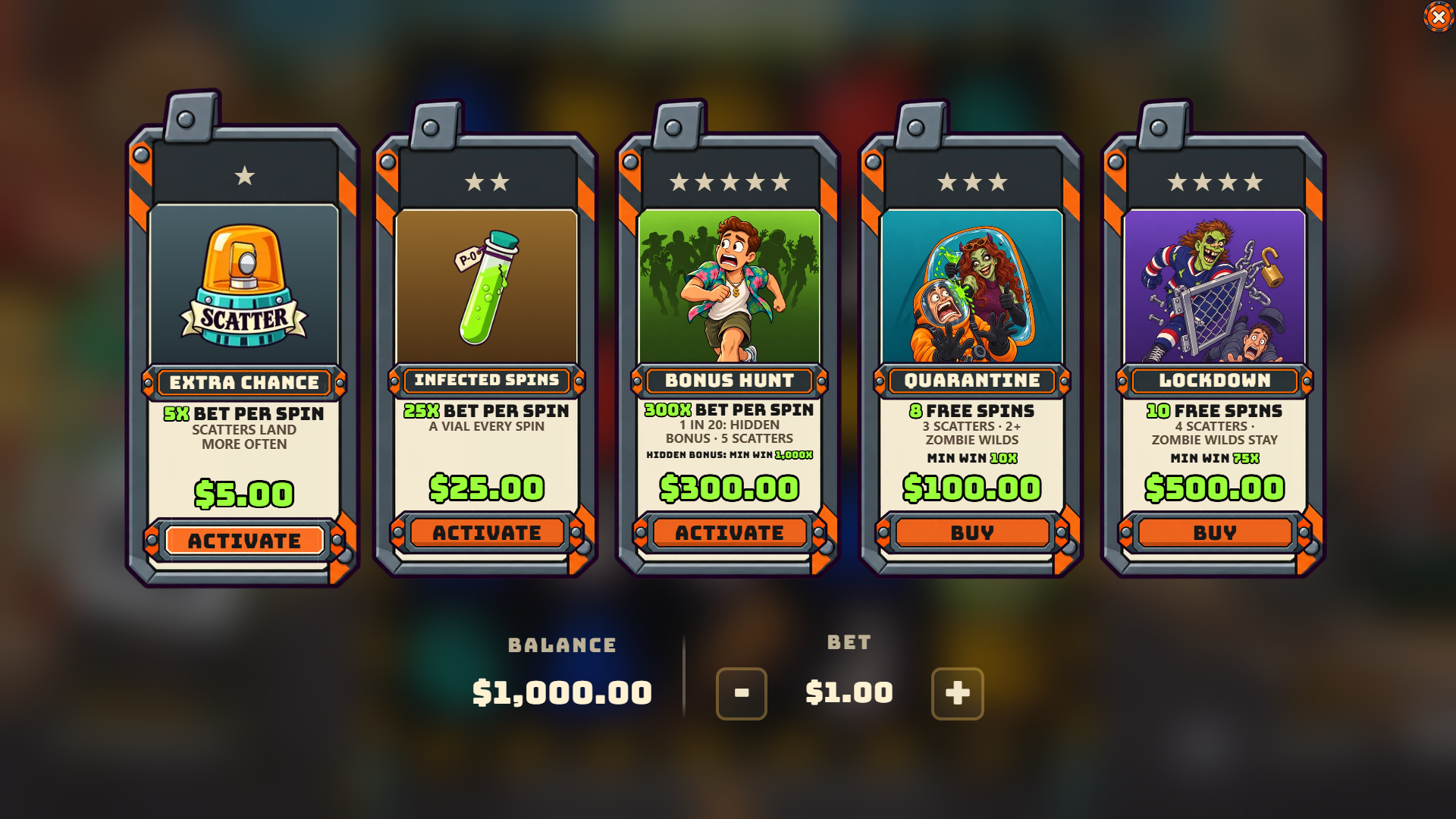 Zombiein' bonus buy menu