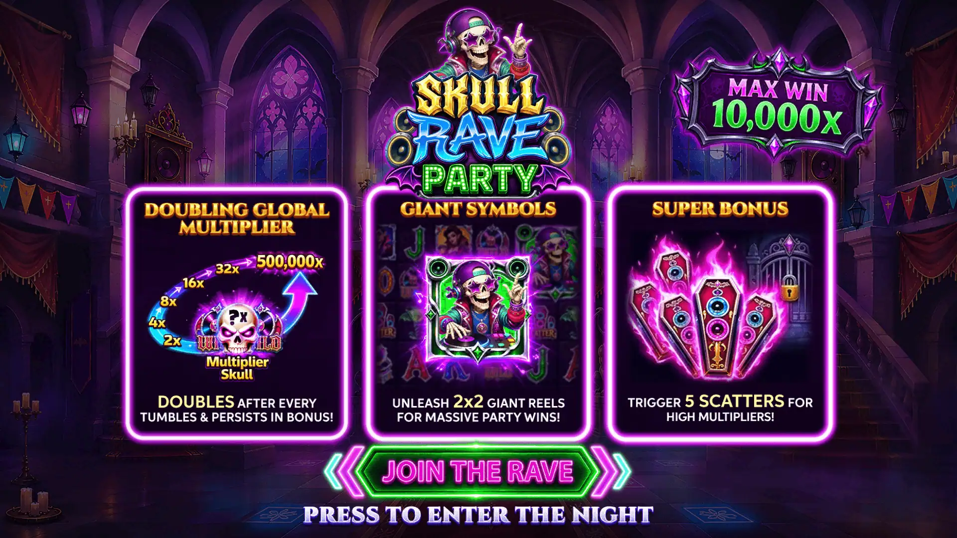 Skull Rave Party slot intro screen
