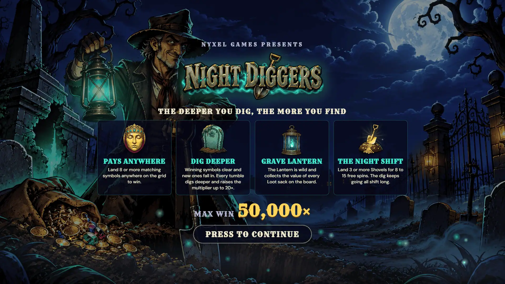 Night Diggers slot intro screen