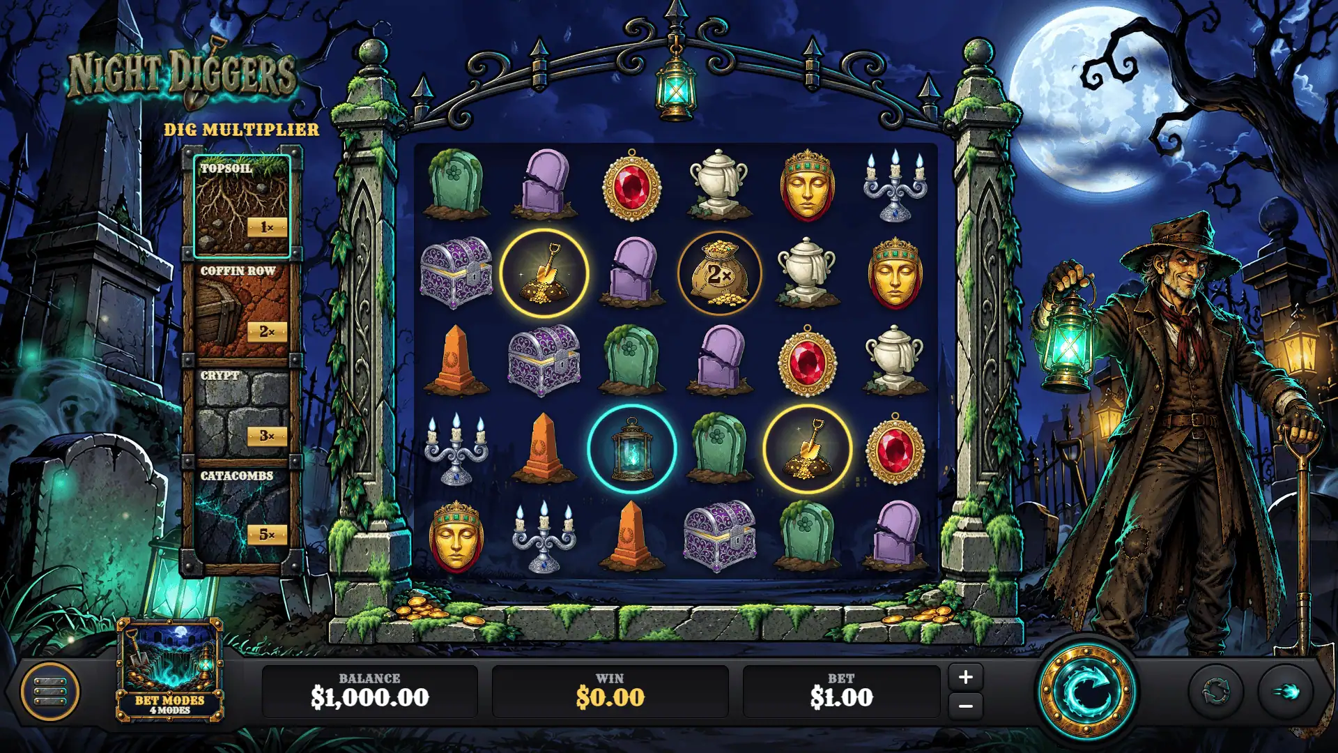 Night Diggers slot gameplay grid