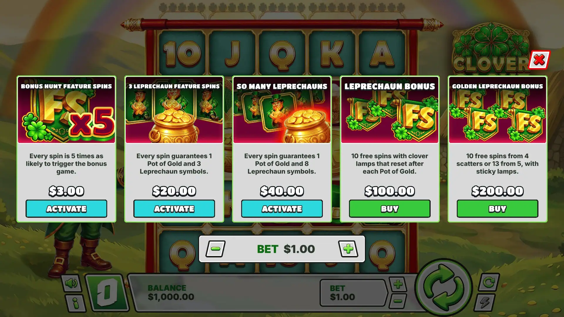 Clover Cache bonus buy menu