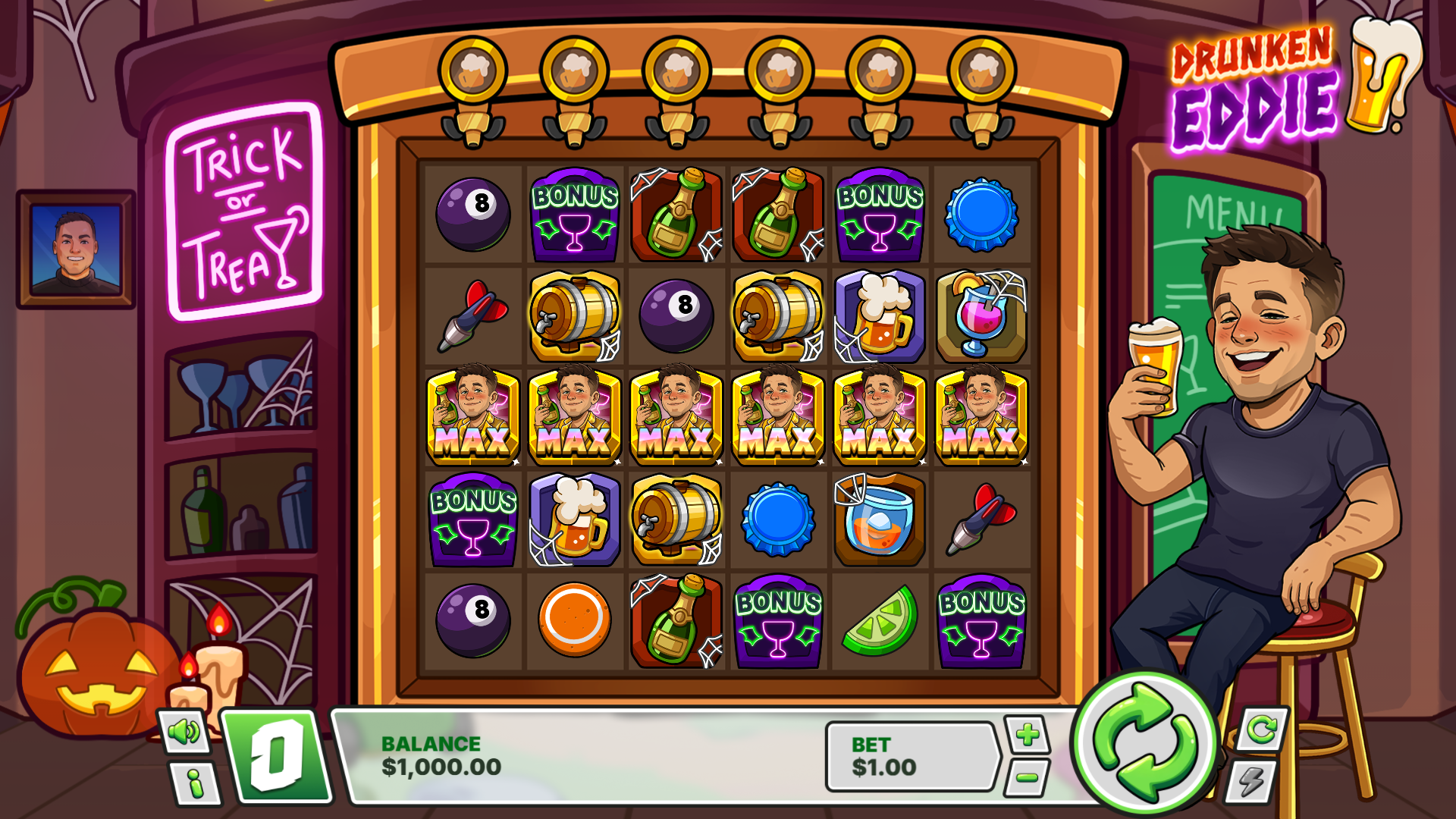 Drunken Eddie slot gameplay reels