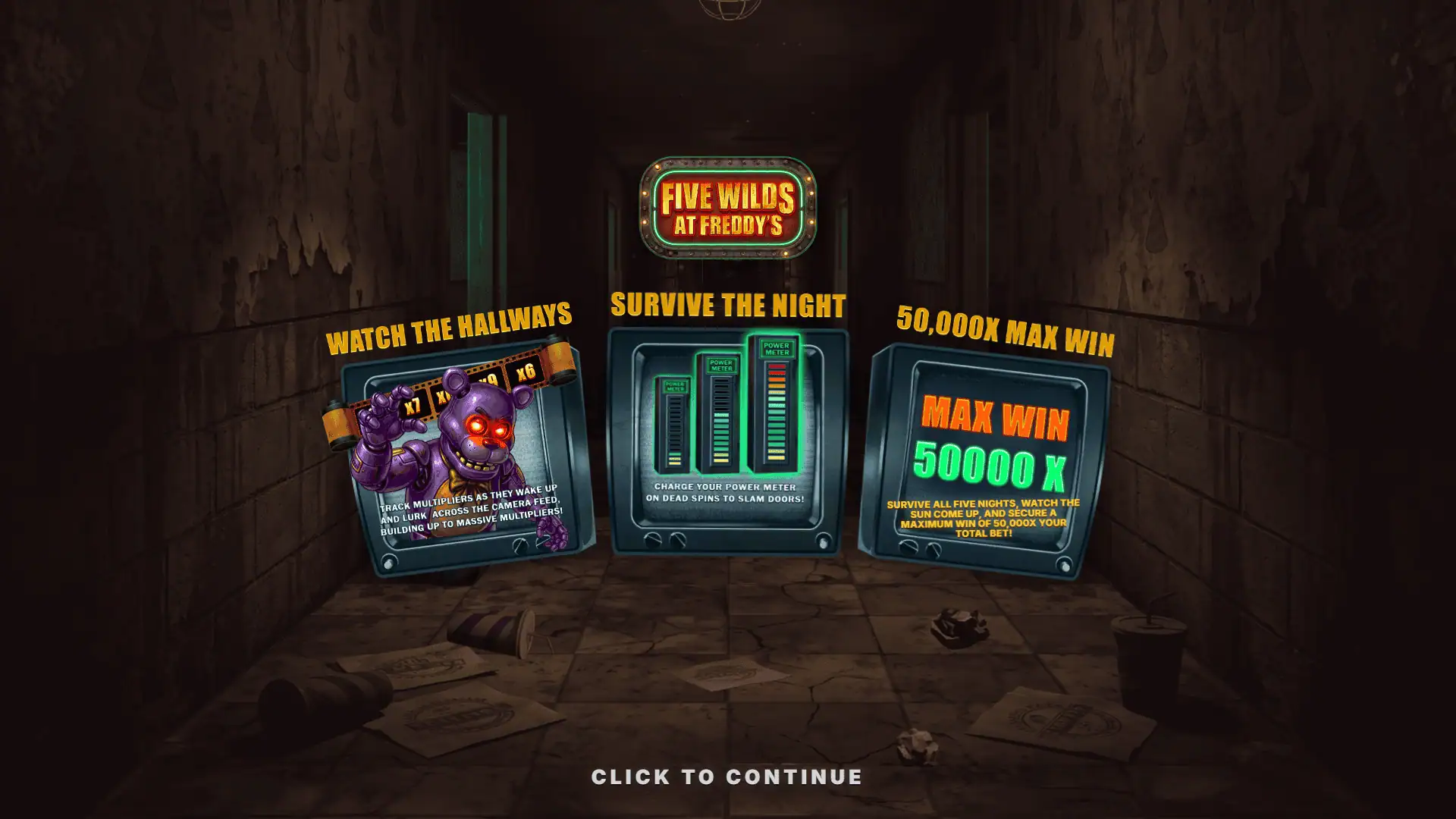Five Wilds At Freddy's slot intro screen