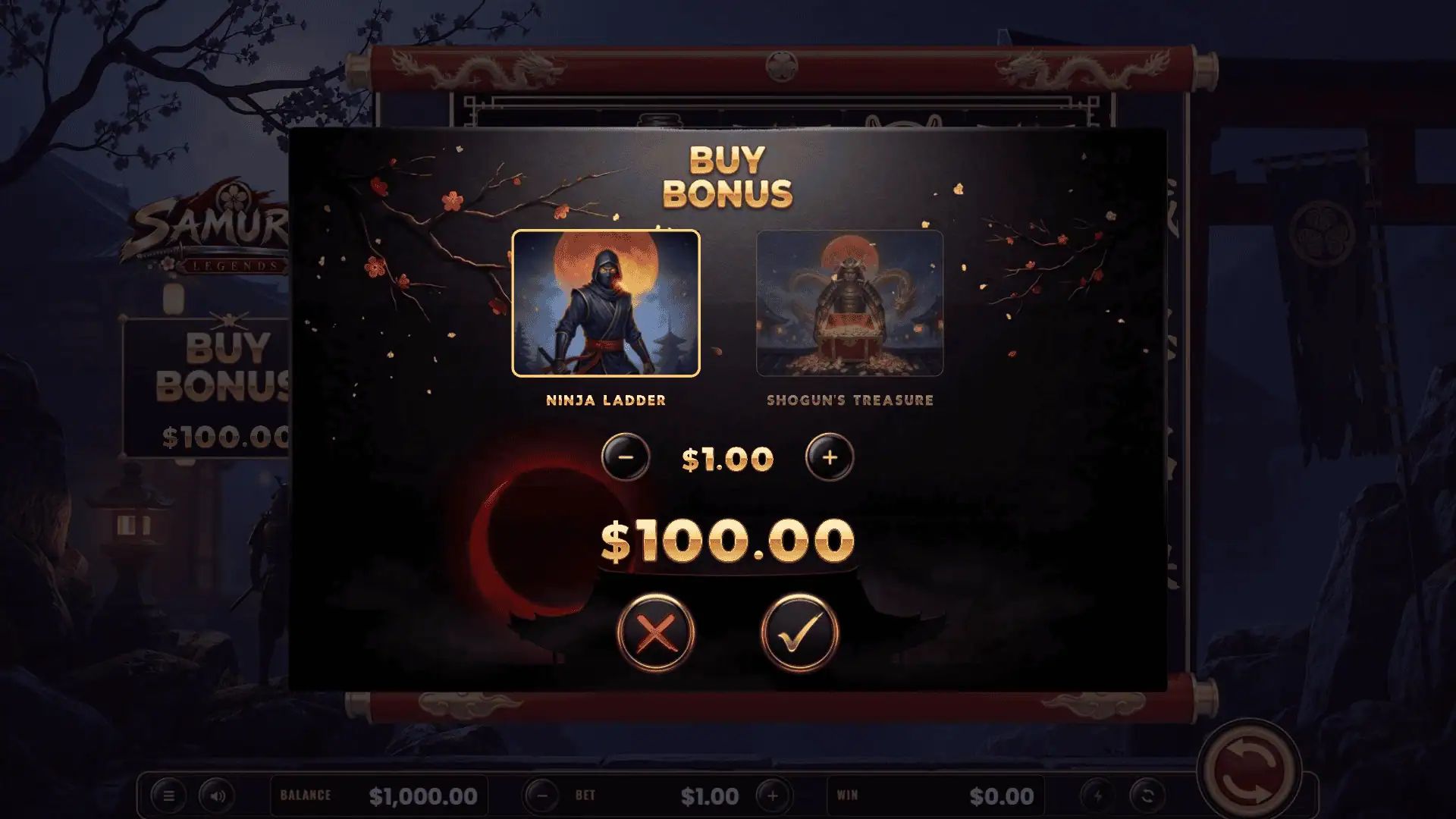 Samurai Legends bonus buy menu