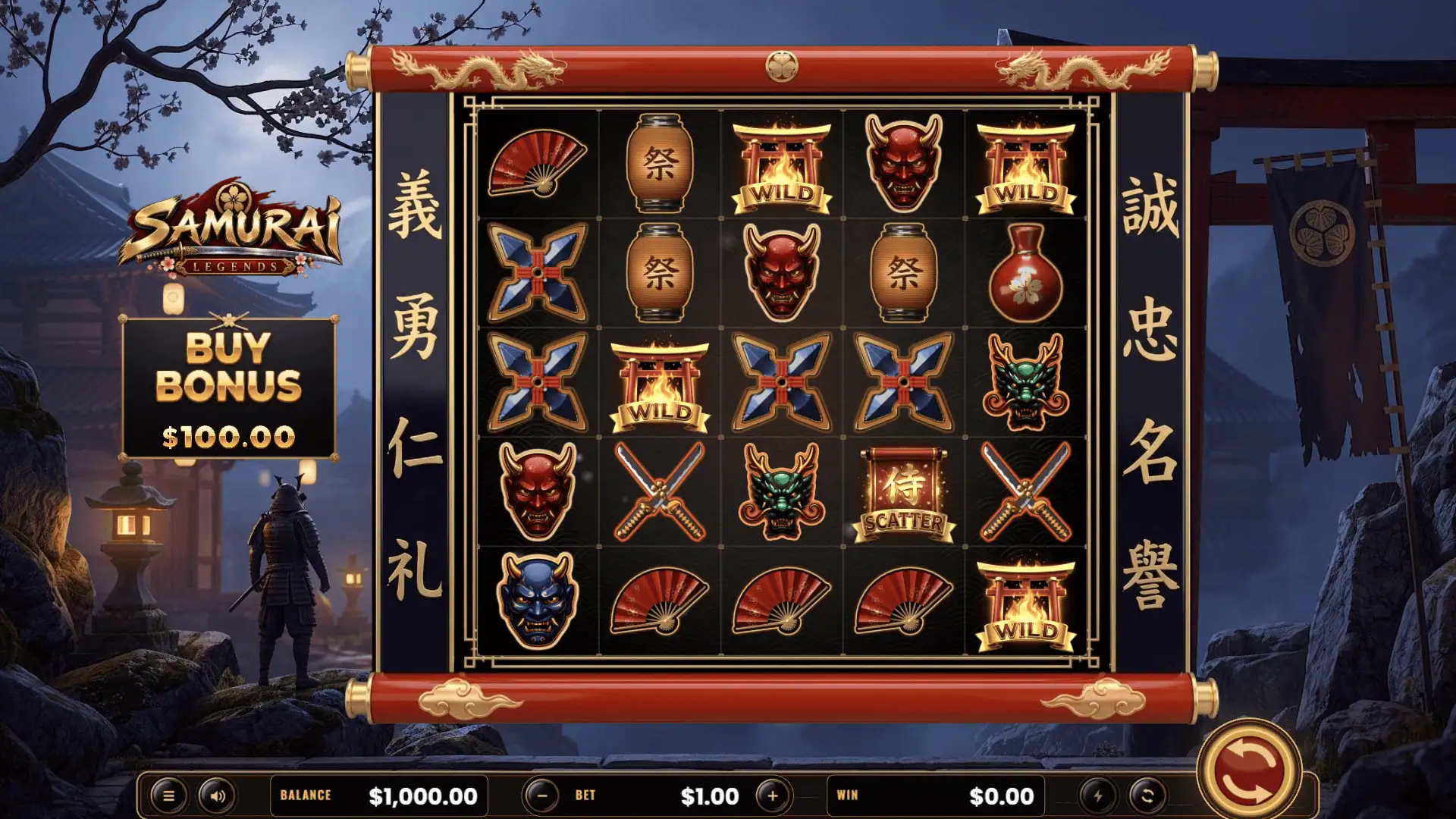 Samurai Legends slot gameplay reels