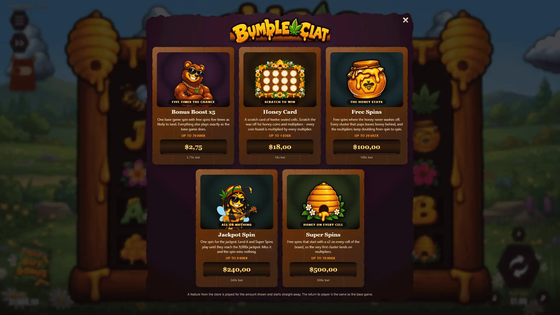 Bumble Clat bonus buy menu