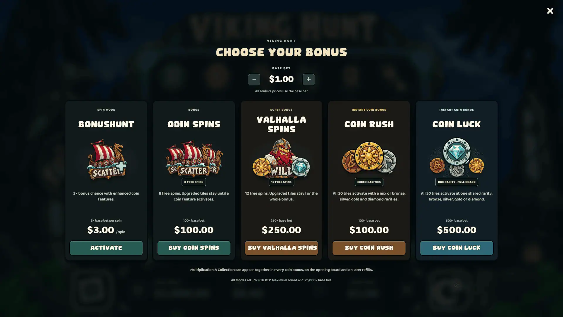 Viking Hunt bonus buy menu