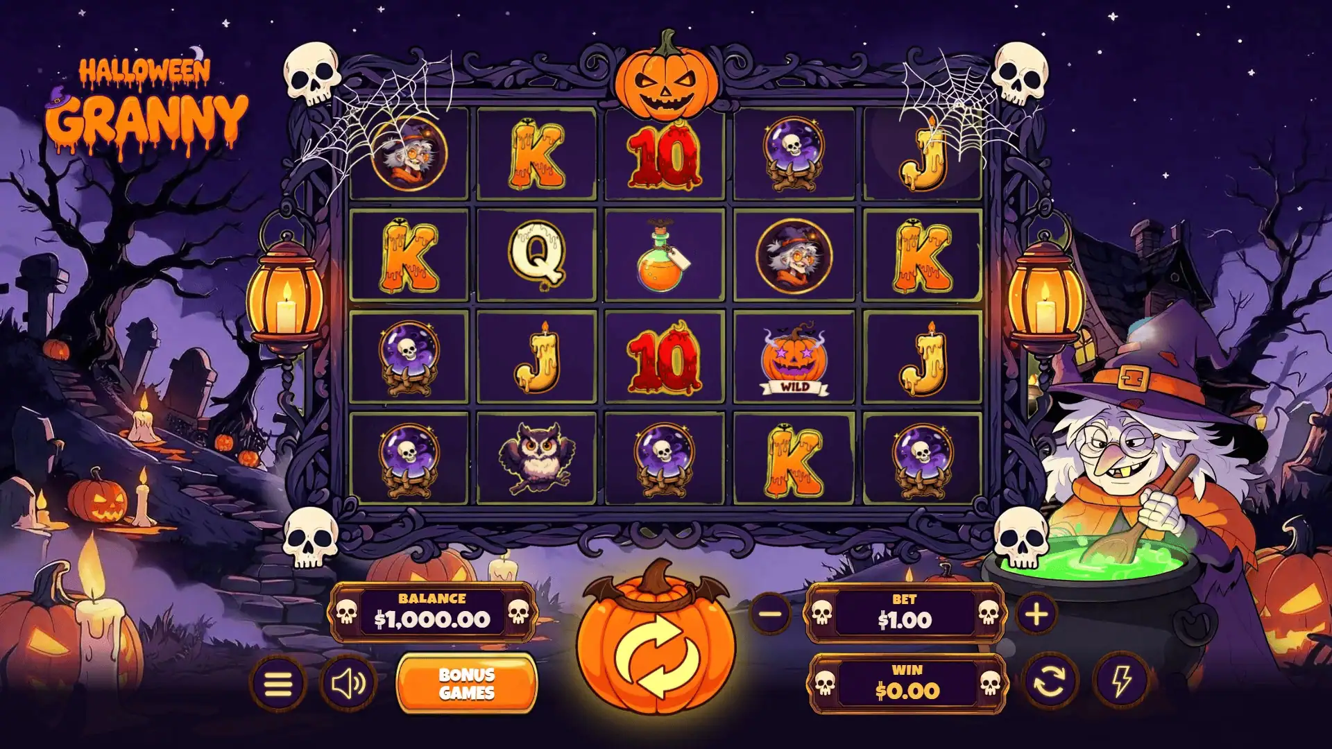 Halloween Granny slot gameplay reels