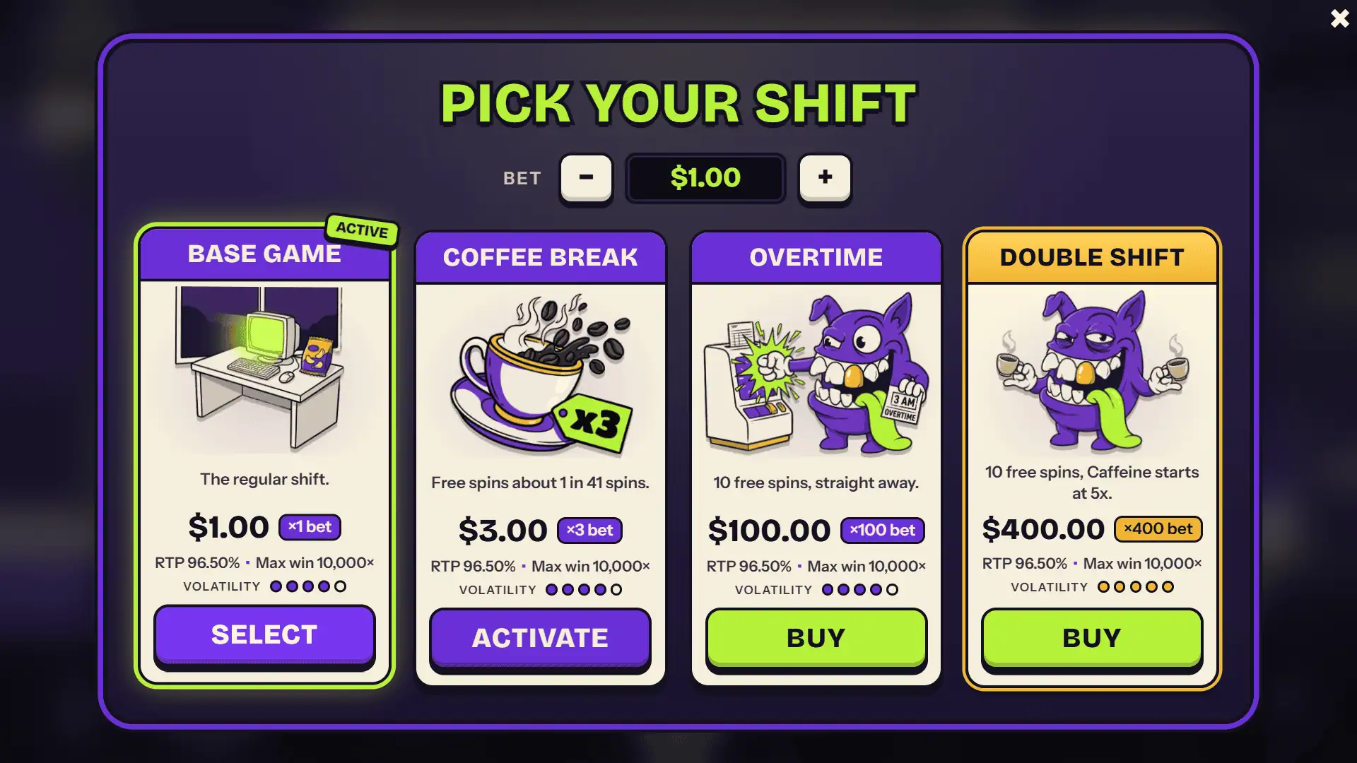 OverTime bonus buy menu