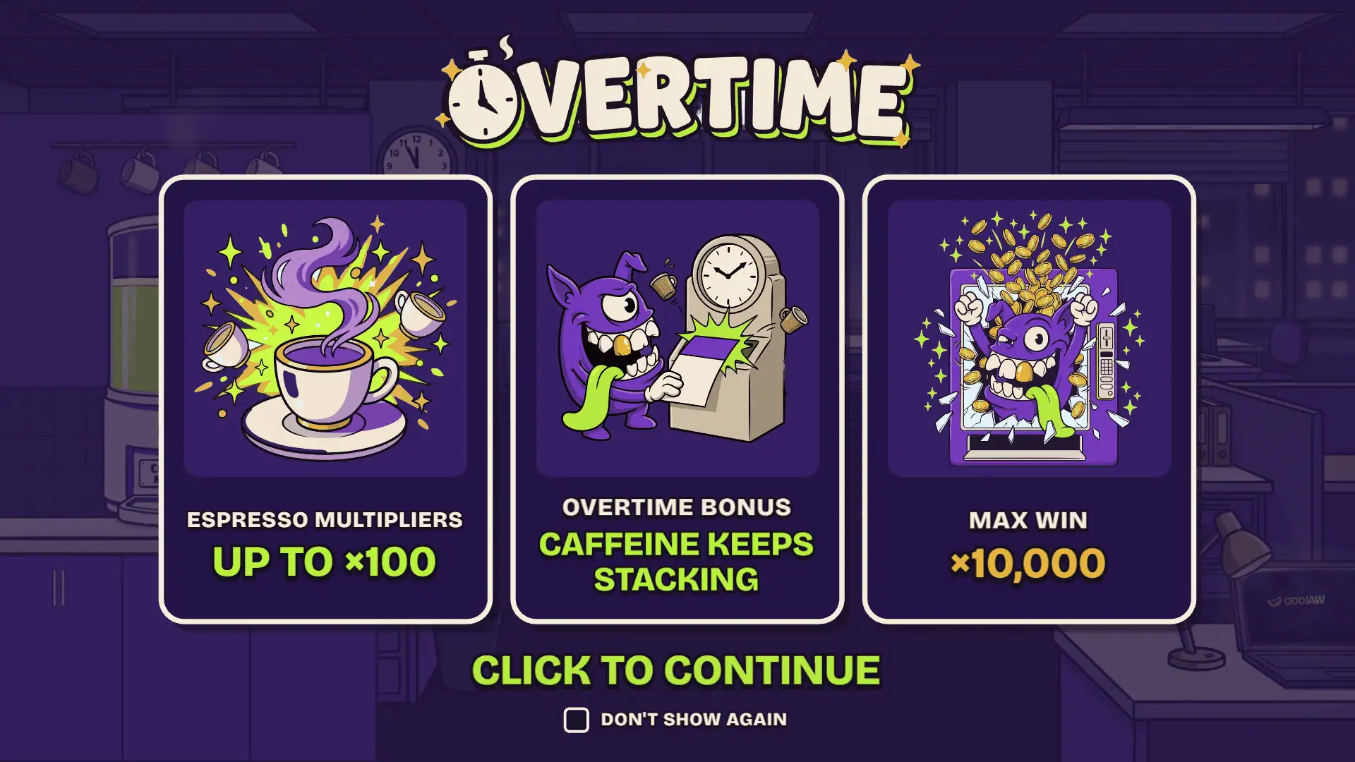 OverTime slot intro screen