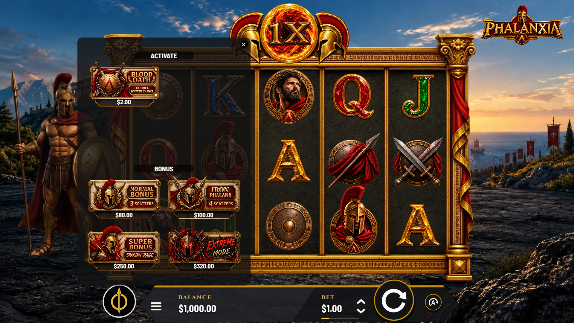 Phalanxia bonus buy menu